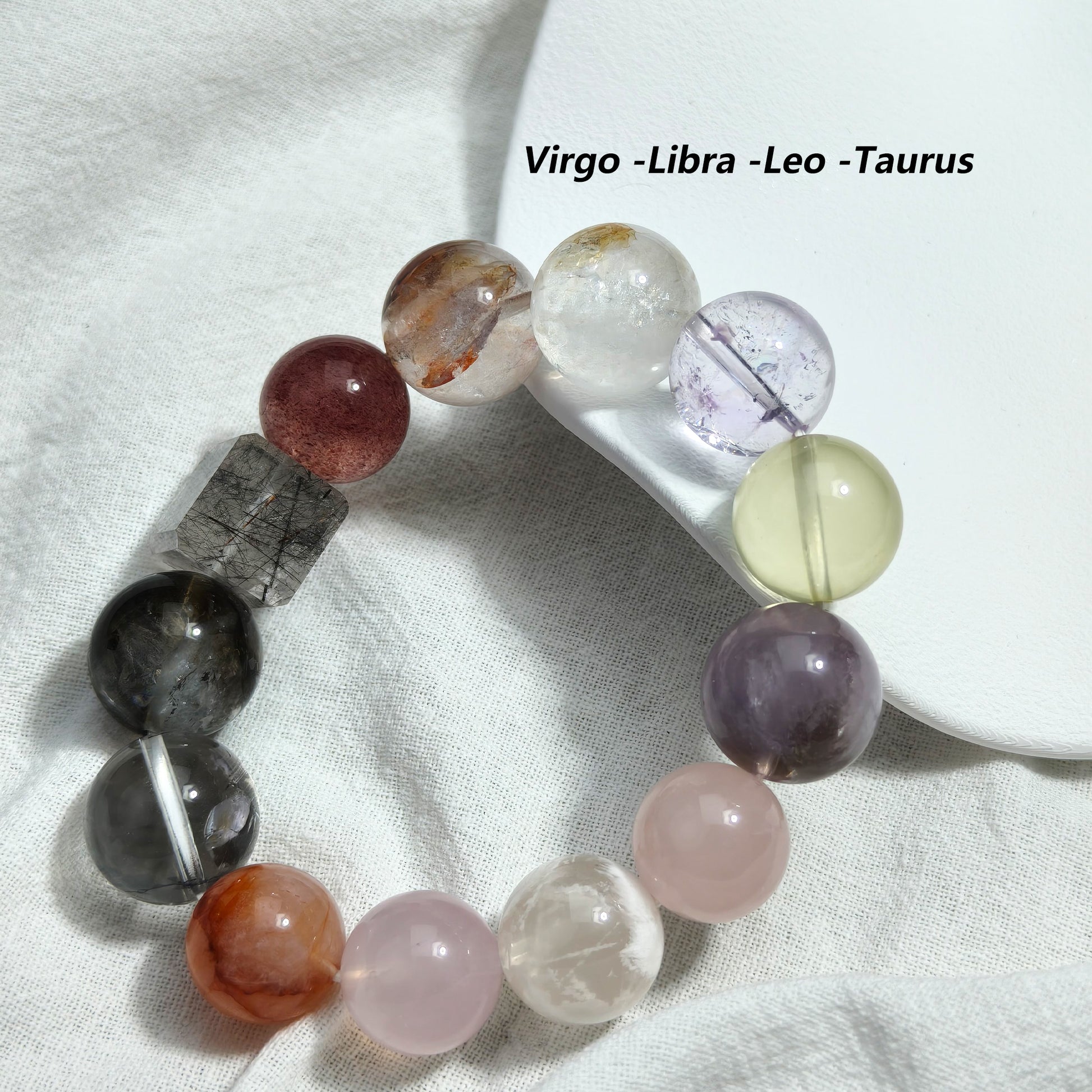 JOXOZP 14mm Natural Ametrine White Phantom Quartz Purple ASE Strawberry Quartz Hematoid Quartz Crystal Bracelet - Ultimate Healing Stone for Balance & Transformation - Valentine's Day Gift, Spiritual Bracelet