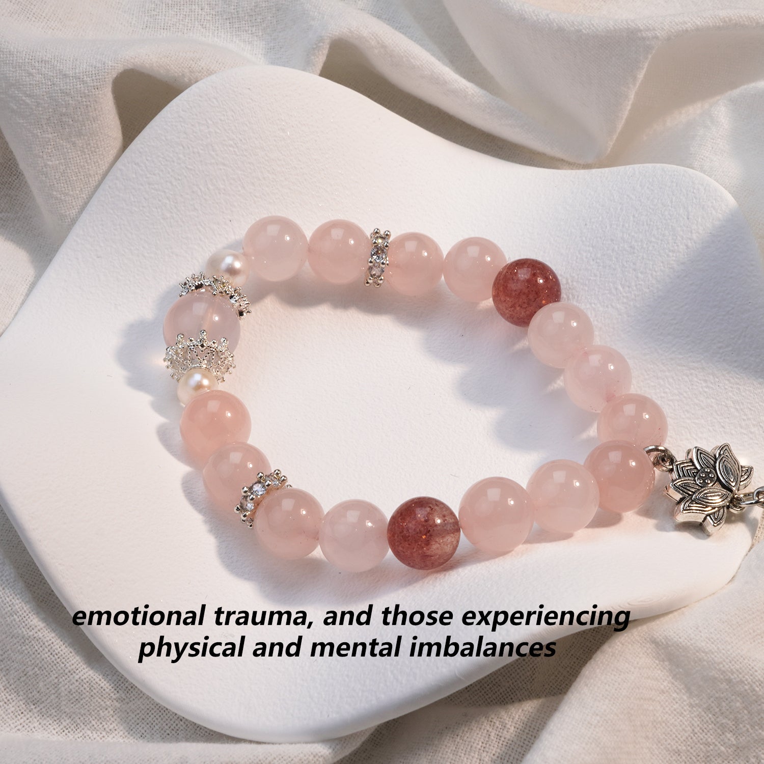 JOXOZP 10mm Natural Strawberry Quartz + Rose Quartz Healing Bracelet - Double Love Crystal Energy - Valentine's Present, Soulmate Connection Jewelry
