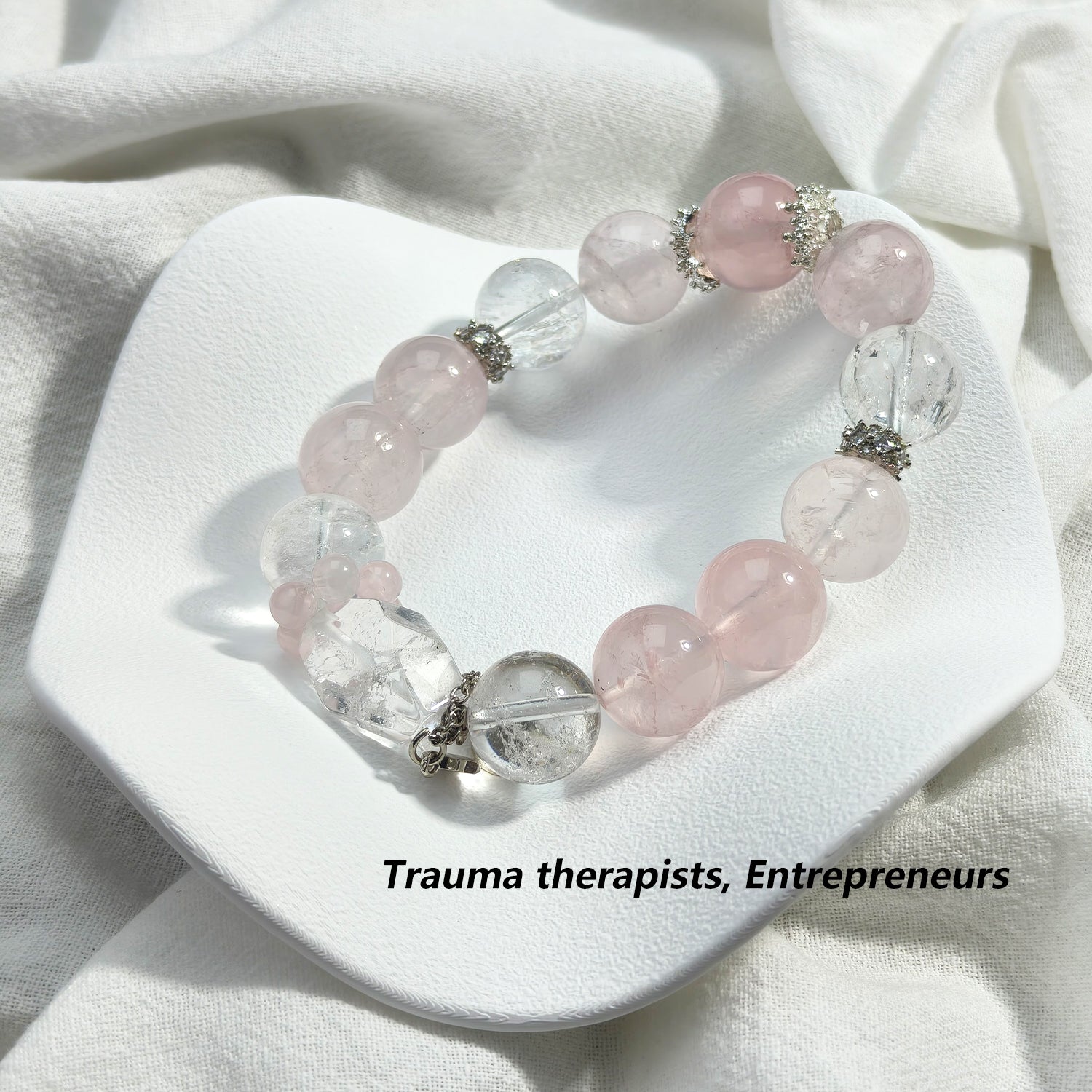 JOXOZP 14mm Natural Healing Crystal Bracelet - Rose Quartz with Azeztulite for Unconditional Love & Spiritual Awakening - Valentine's Day Gift, Soulmate Jewelry