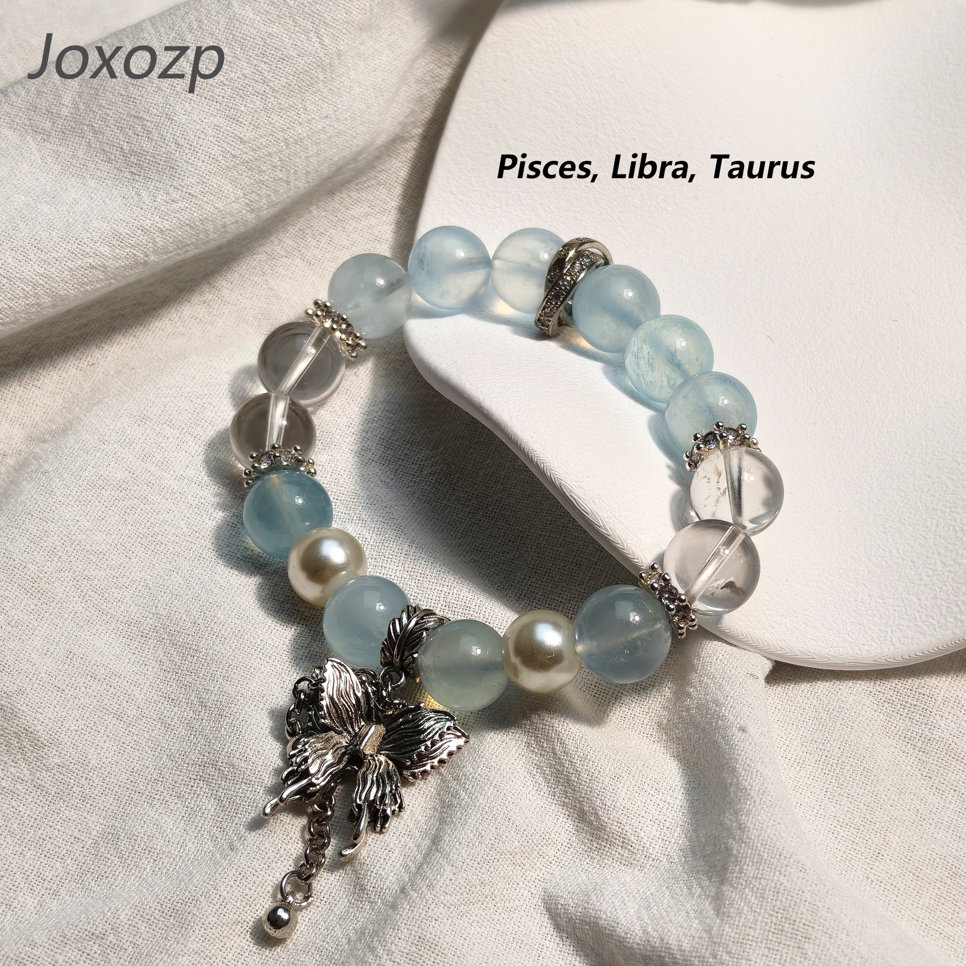 JOXOZP 15mm Natural Aquamarine & Clear Quartz Bracelet｜Dual-Frequency Brainwave Healing Stones｜Executive Decision Catalyst + Valentine's Neural Pact Gift