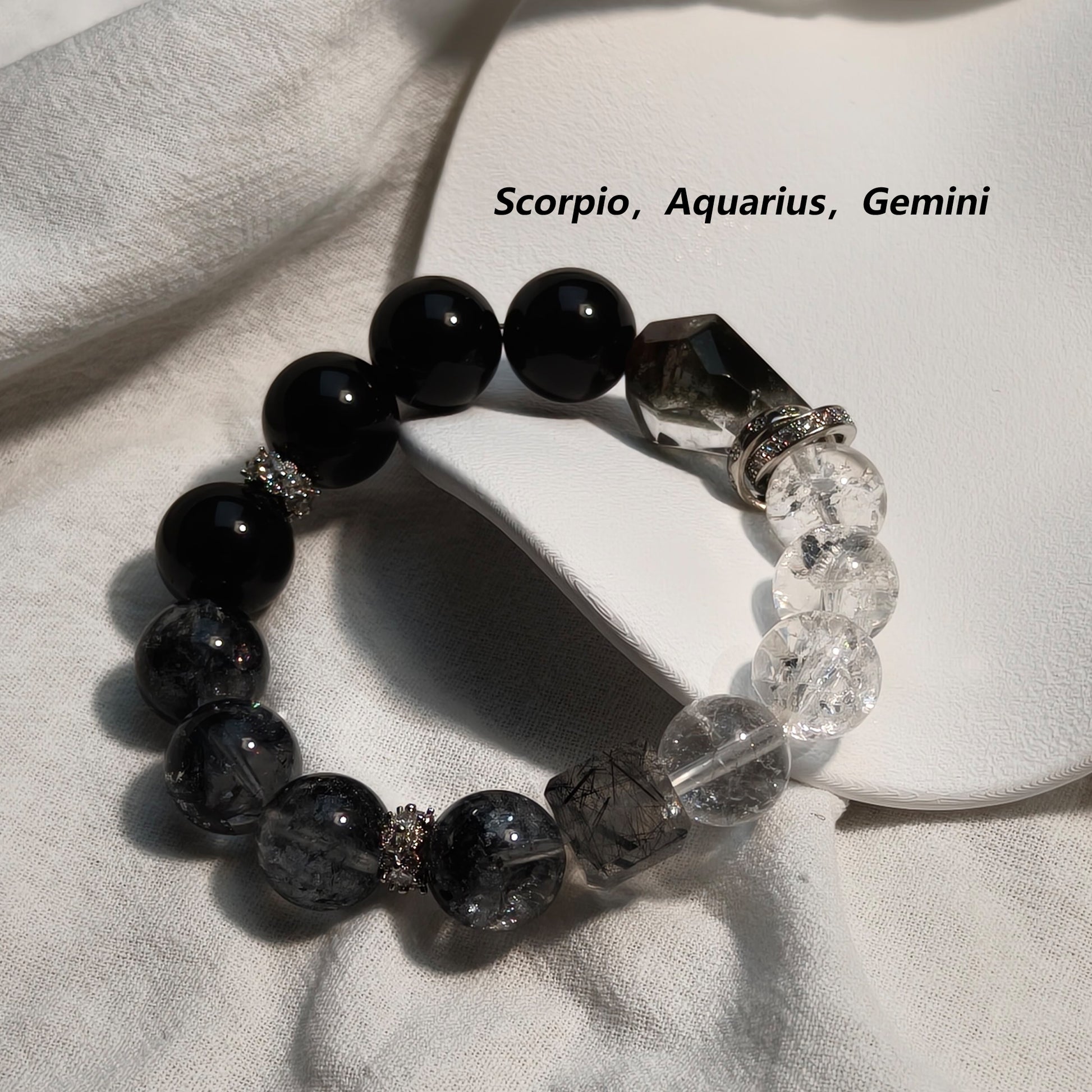 JOXOZP Natural 12mm&nbsp; Bracelet｜Obsidian&nbsp; + Black Crystal Wealth&nbsp; ｜Quantum Healing Stones ｜Phantom Gift Set + Tactical DIY