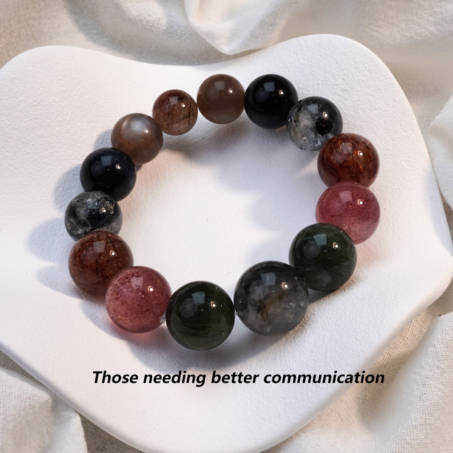 JOXOZP 14mm Natural Strawberry Quartz + Green Rutilated Quartz Healing Stone Bracelet - Crystal for Self-Love & Prosperity - Valentine's Day Gift, Feminine Energy Bracelet