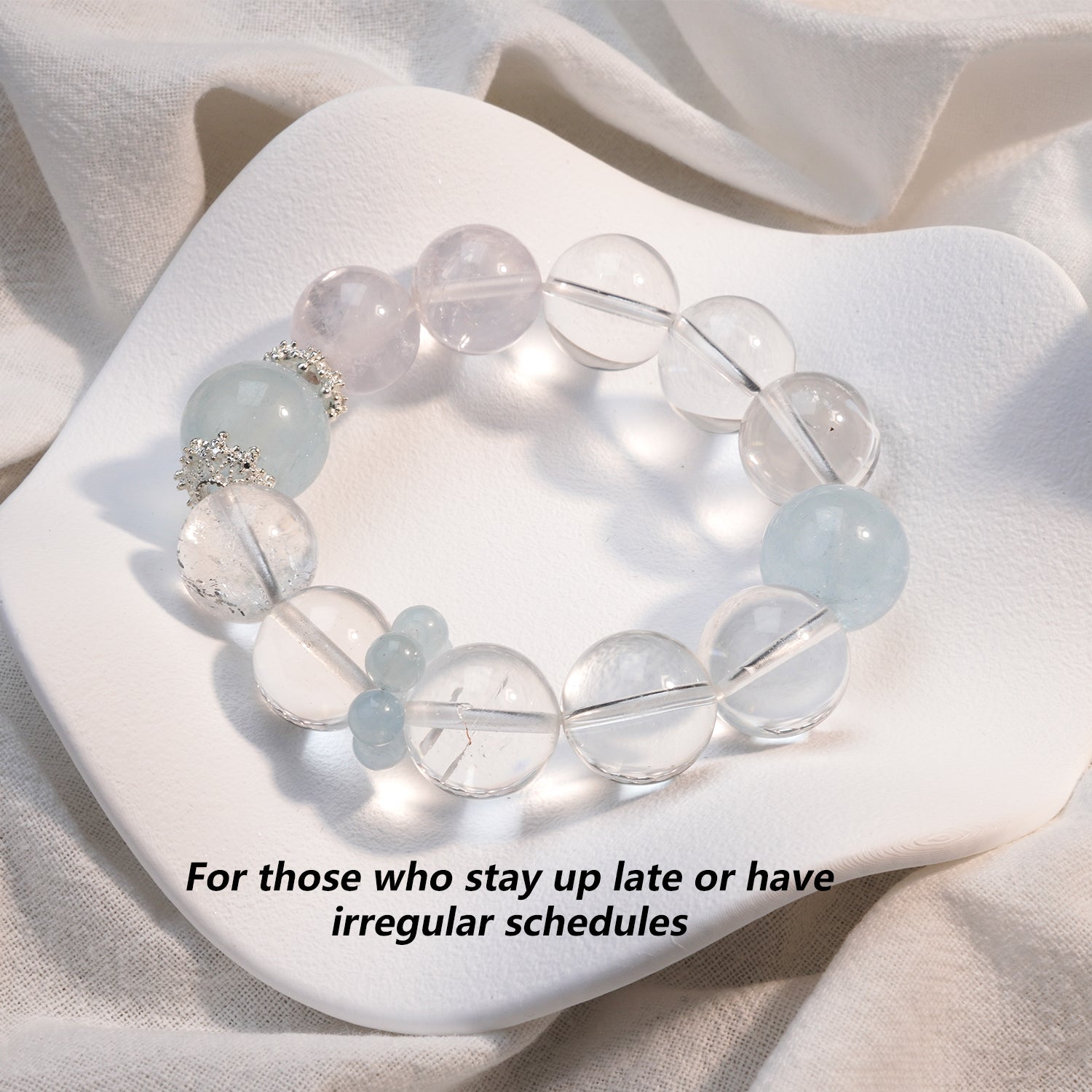 JOXOZP 15mm Natural Aquamarine & Clear Quartz Bracelet｜Dual-Frequency Brainwave Healing Stones｜Executive Decision Catalyst + Valentine's Neural Pact Gift (Copy)