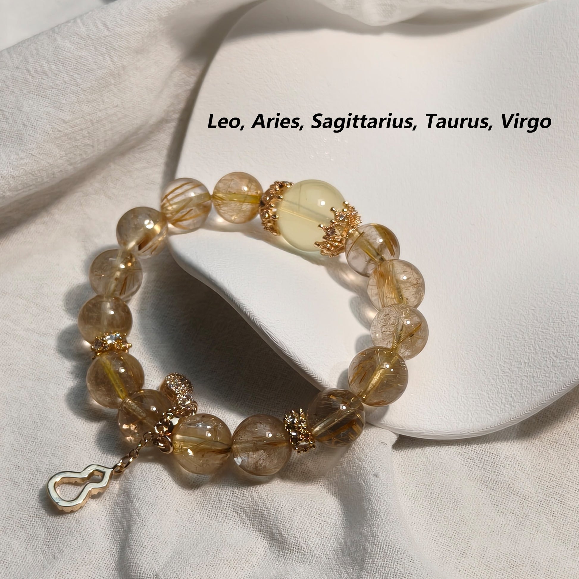 JOXOZP Natural 11mm Dual-Power Bracelet｜Citrine Wealth + Rutilated Quartz Focus ｜Healing Stones Energy Combo｜Executive Gift Set with DIY Tools
