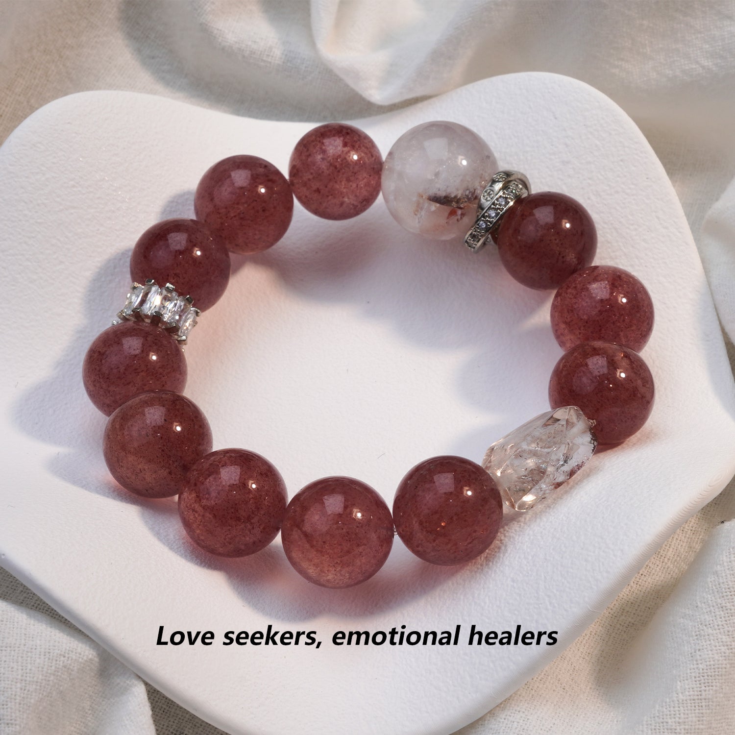 JOXOZP Natural 15mm Strawberry Quartz Bracelet｜Relationship Spark +&nbsp; Social Sweetness｜Pink Energy Healing Stones｜Sakura Gift Set + DIY Frequency Tuning