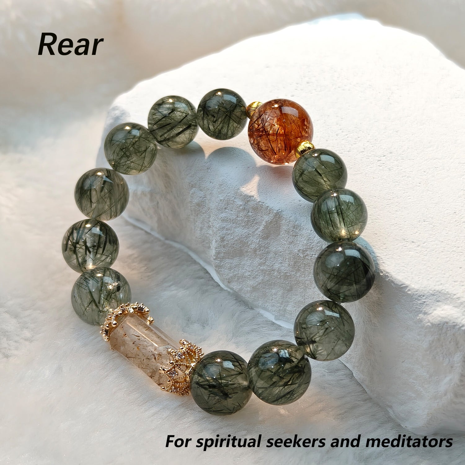 JOXOZP 13mm Natural Green Rutilated Quartz Bracelet｜Wealth & Career Crystal Stone｜Healing Stones for Sagittarius, Capricorn, Libra, Gemini｜Lucky Charm for Dog/Pig/Sheep/Tiger｜Heart Chakra Healing Gift