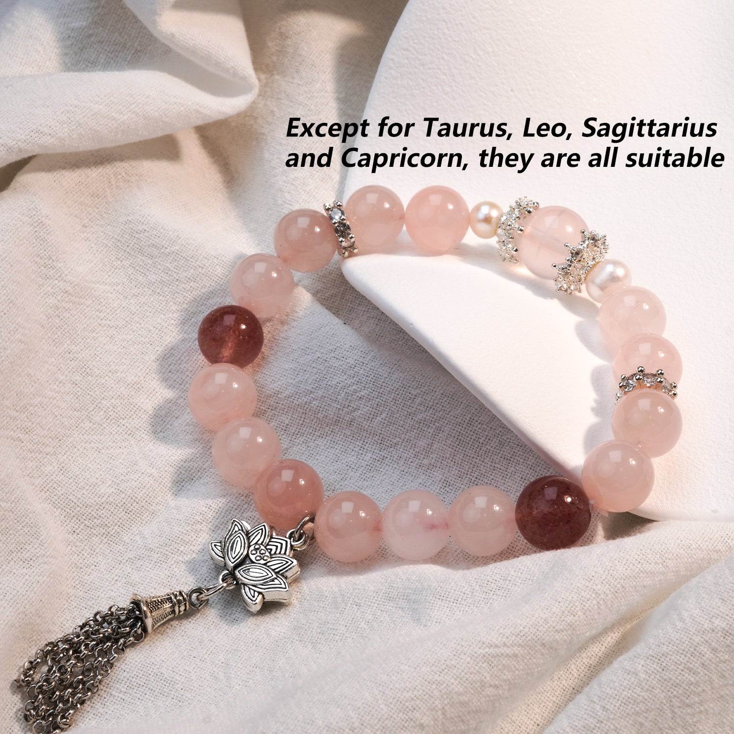 JOXOZP 10mm Natural Strawberry Quartz + Rose Quartz Healing Bracelet - Double Love Crystal Energy - Valentine's Present, Soulmate Connection Jewelry