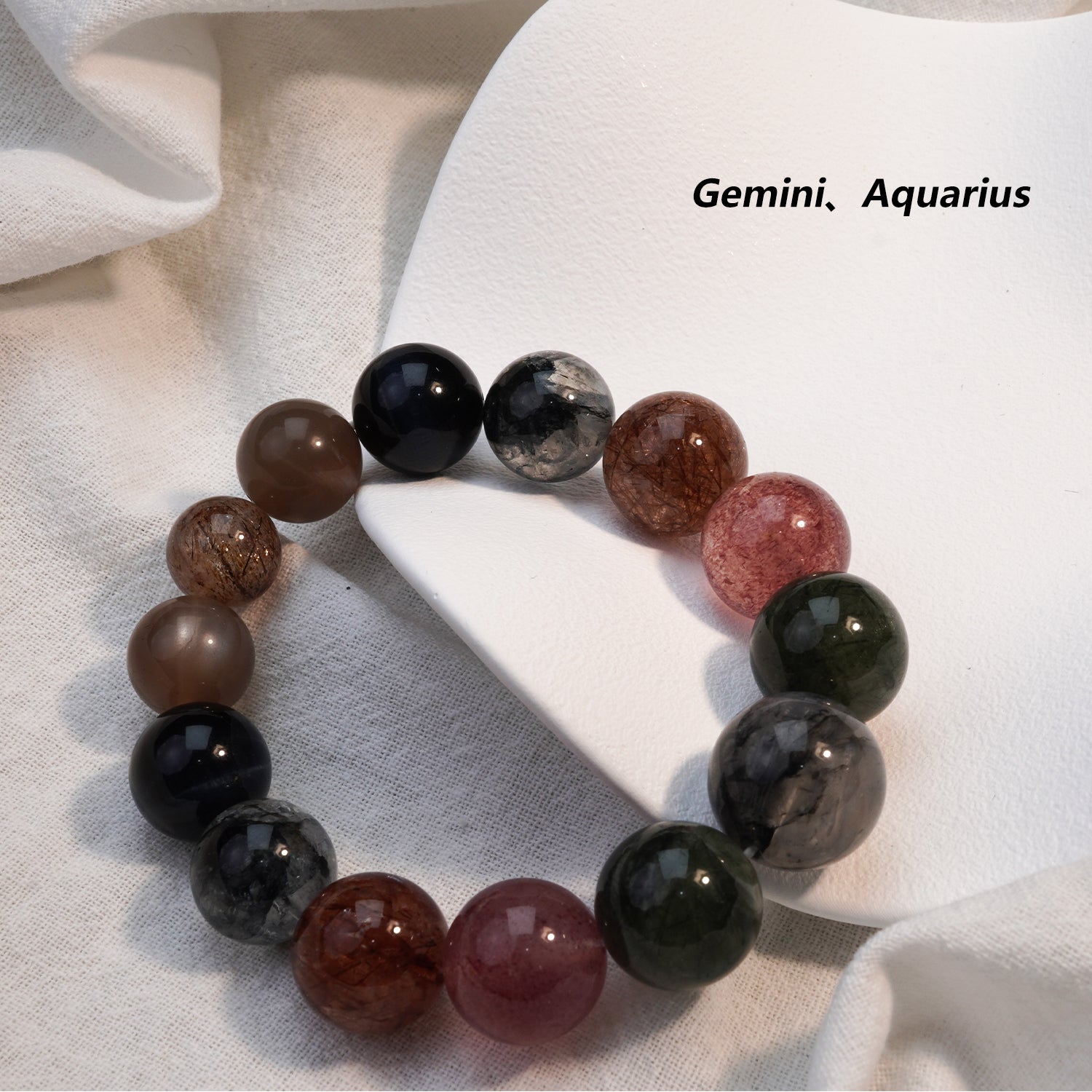 JOXOZP 14mm Natural Strawberry Quartz + Green Rutilated Quartz Healing Stone Bracelet - Crystal for Self-Love & Prosperity - Valentine's Day Gift, Feminine Energy Bracelet