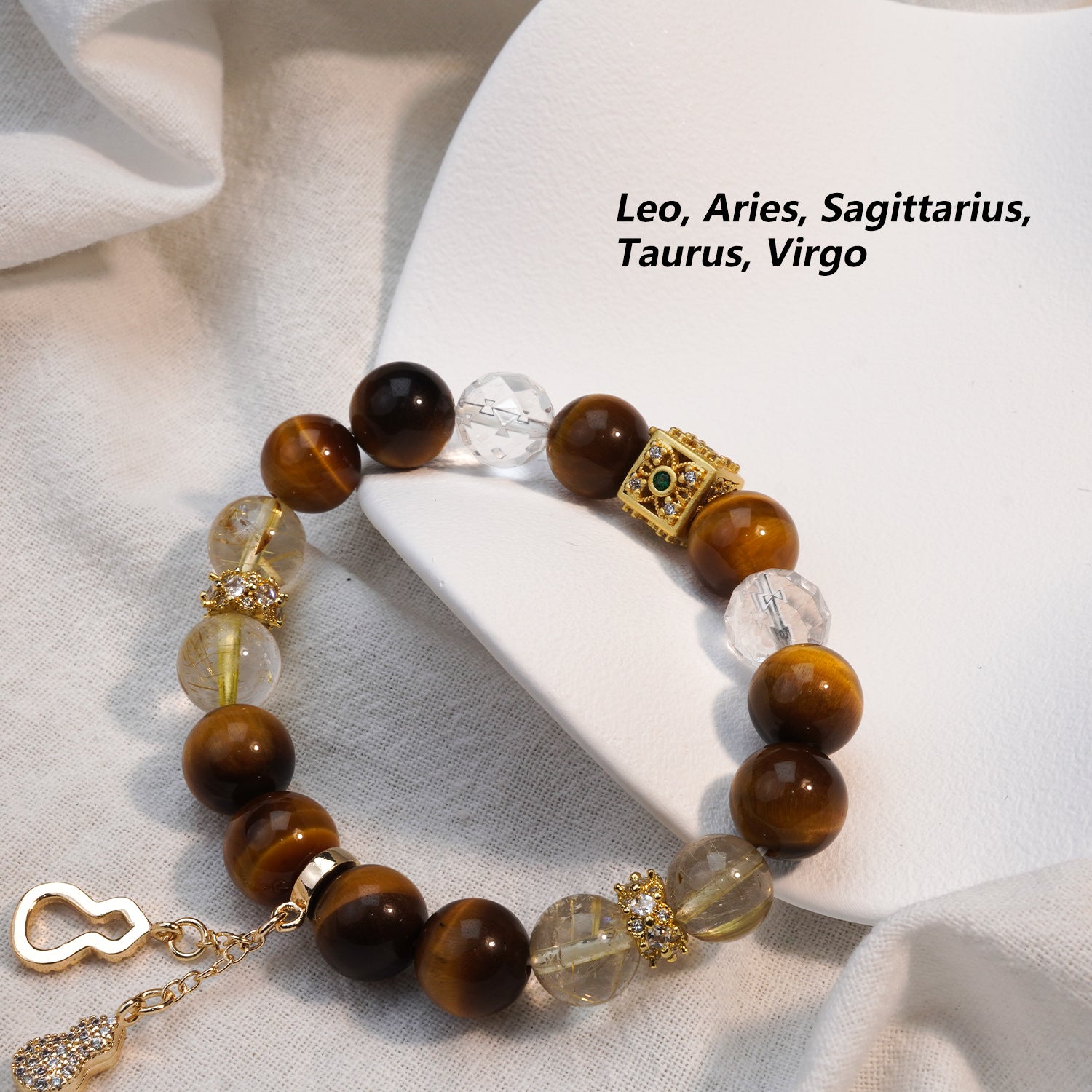 JOXOZP Natural 10mm Quad-Energy Bracelet｜Golden Tiger's Eye Wealth + Rutilated Quartz Clarity + Lava Glass Grounding + Crystal Purification｜Healing Stones Gift Se