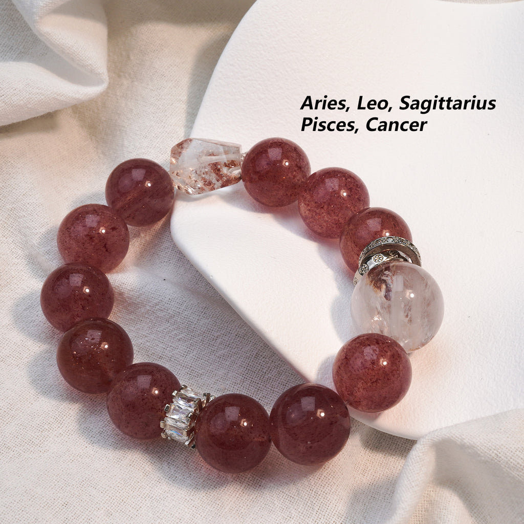 JOXOZP Natural 15mm Strawberry Quartz Bracelet｜Relationship Spark +&nbsp; Social Sweetness｜Pink Energy Healing Stones｜Sakura Gift Set + DIY Frequency Tuning