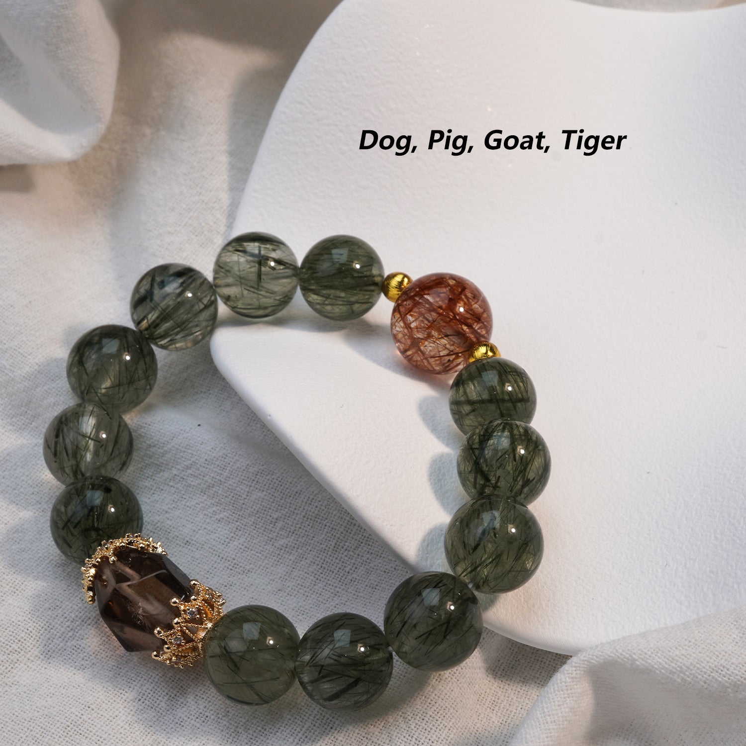 JOXOZP 12mm Natural Green Rutilated Quartz Bracelet｜Wealth &amp; Career Crystal Stone｜Healing Stones for Sagittarius,Libra, Gemini｜Lucky Charm for Dog/Pig｜Heart Chakra Healing Gift