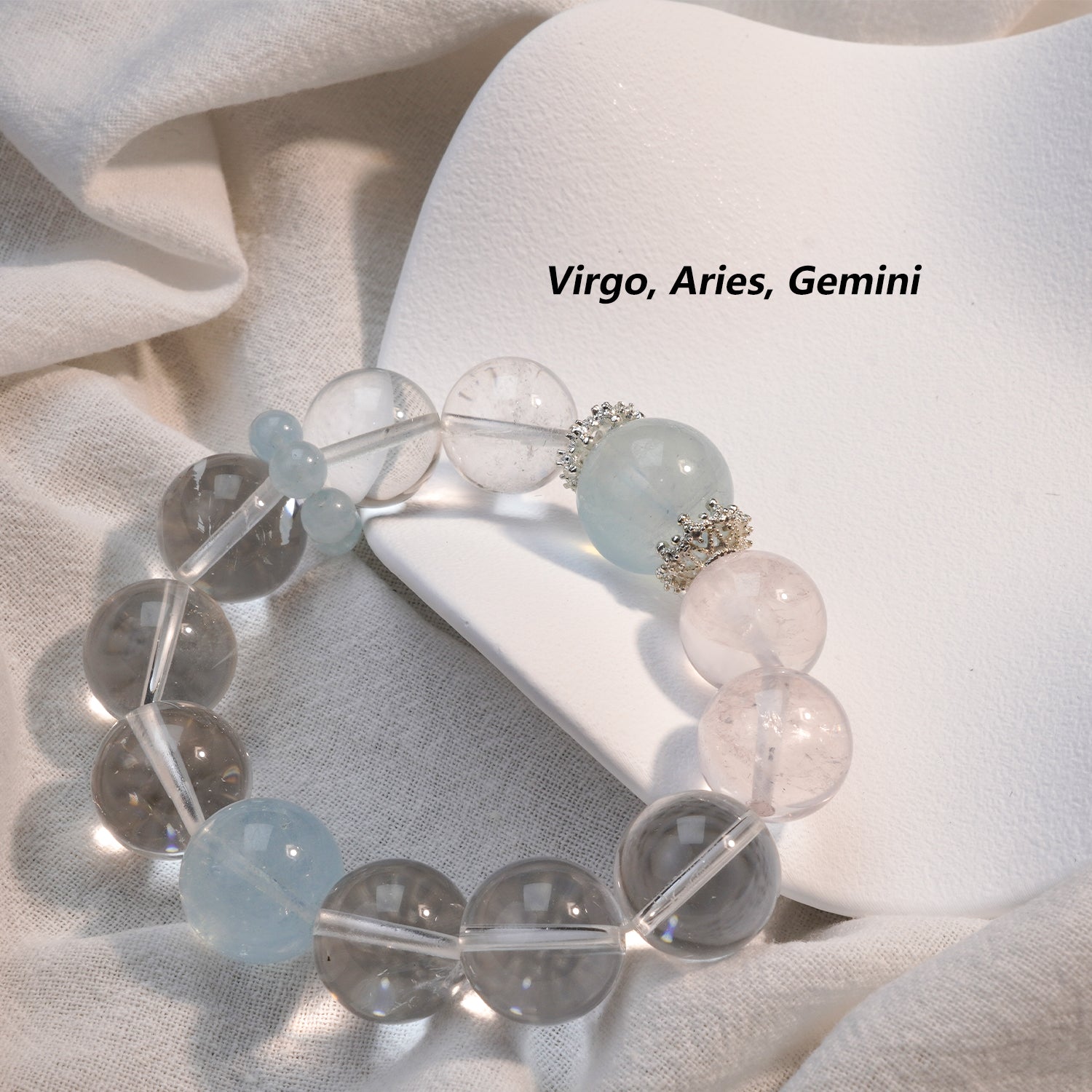 JOXOZP 15mm Natural Aquamarine & Clear Quartz Bracelet｜Dual-Frequency Brainwave Healing Stones｜Executive Decision Catalyst + Valentine's Neural Pact Gift (Copy)
