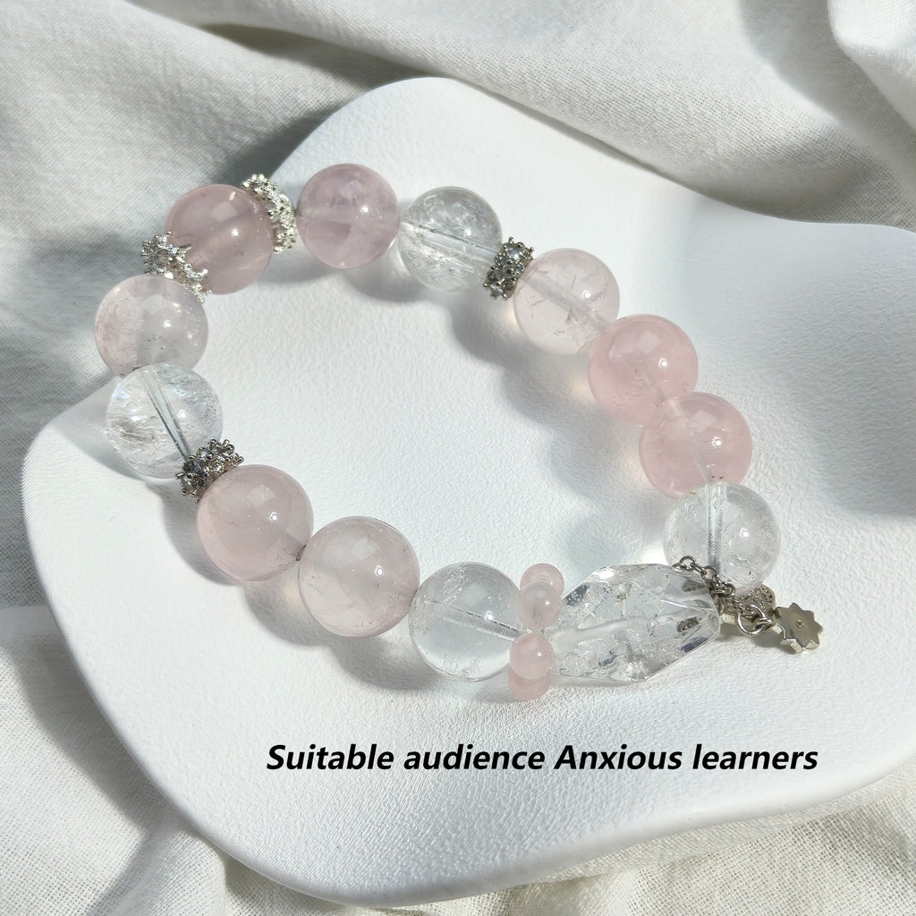 JOXOZP 14mm Natural Healing Crystal Bracelet - Rose Quartz with Azeztulite for Unconditional Love & Spiritual Awakening - Valentine's Day Gift, Soulmate Jewelry