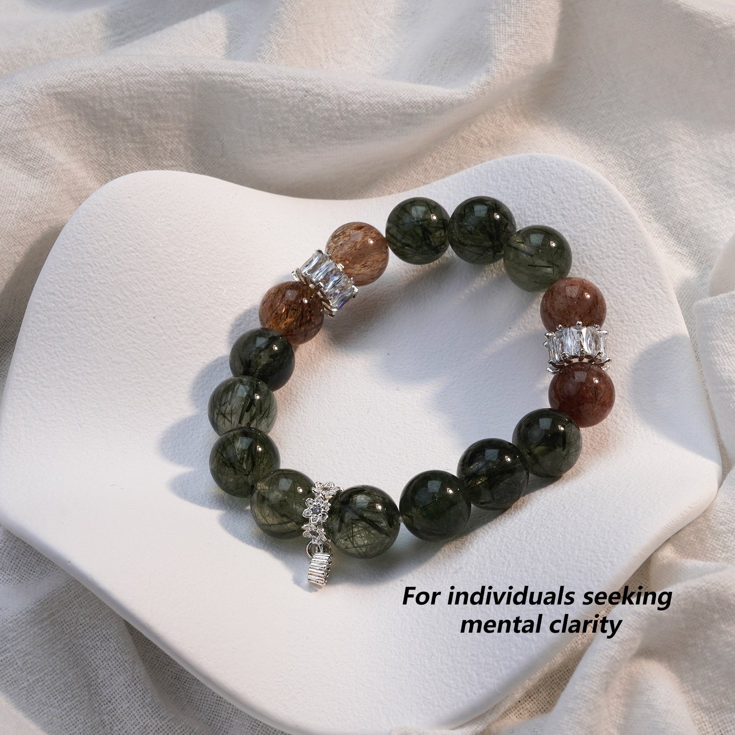 JOXOZP 100% Natural Super Seven Green Rutilated Quartz Crystal Bracelet - Healing Stone for Abundance & Energy Amplification - Back to School Gift, Valentine's Day Gift
