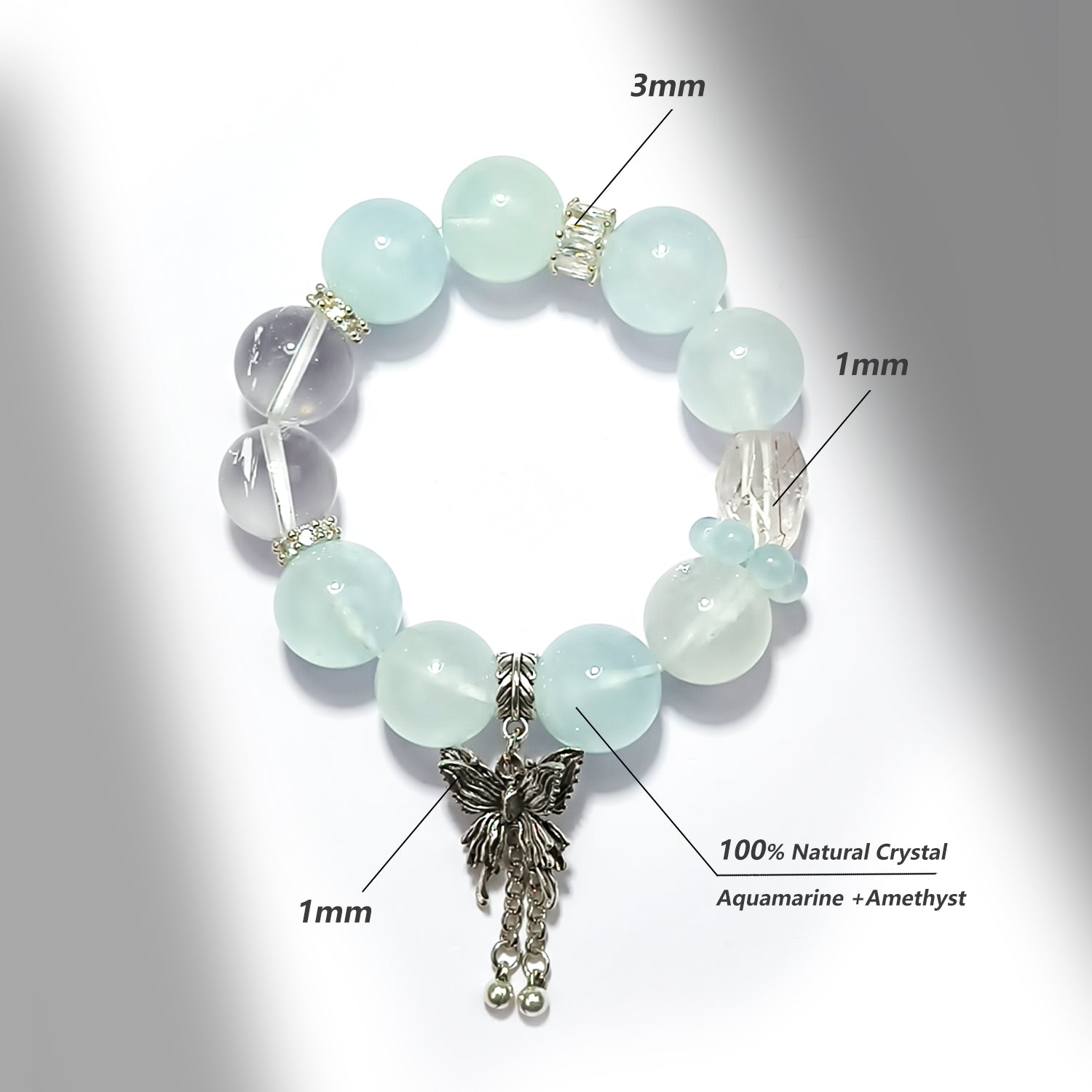 JOXOZP 15mm Natural Aquamarine & Clear Quartz Bracelet｜Sonic Purification Healing Stones｜Diplomatic Communication Enhancer + Valentine's Frequency Pact Gift