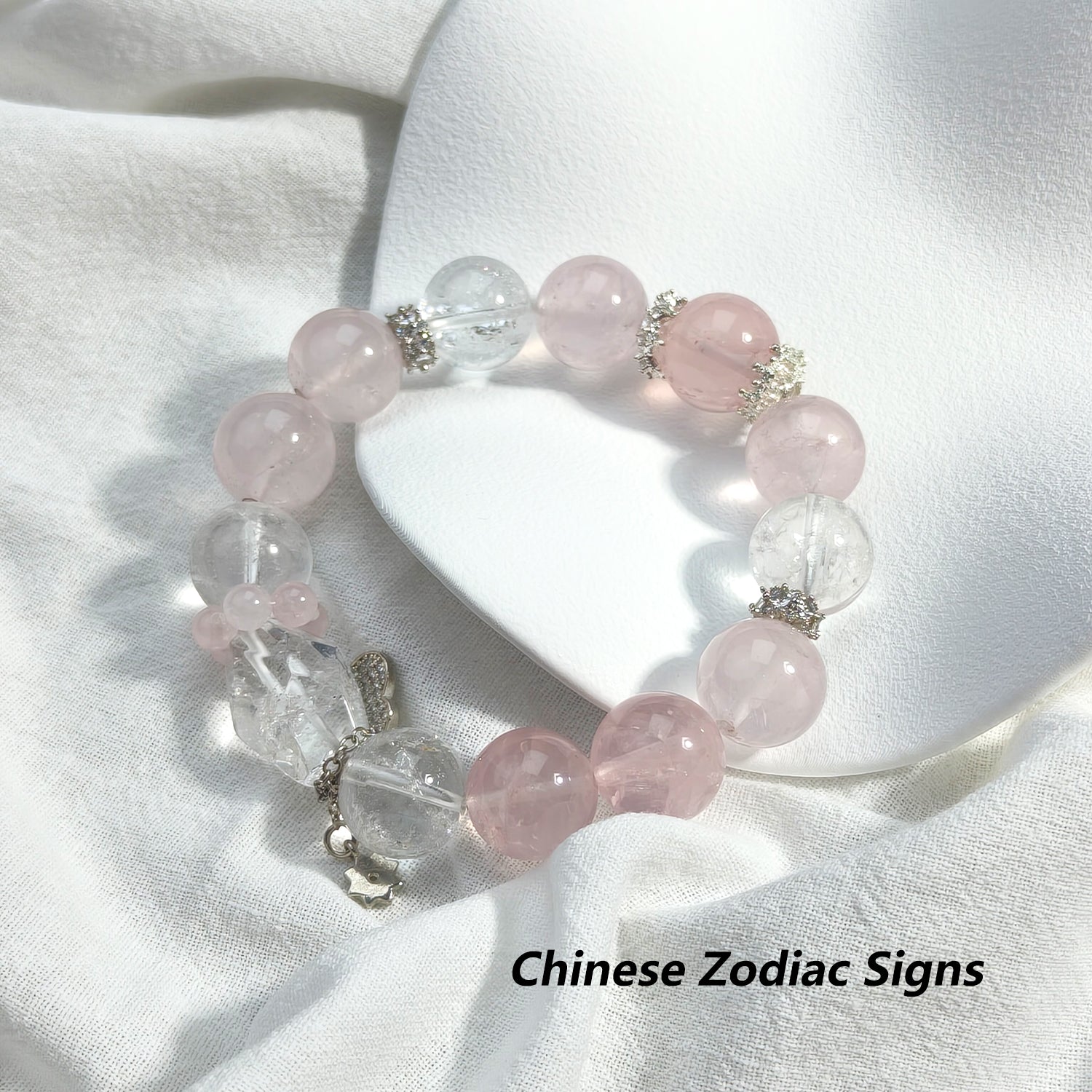 JOXOZP 14mm Natural Healing Crystal Bracelet - Rose Quartz with Azeztulite for Unconditional Love & Spiritual Awakening - Valentine's Day Gift, Soulmate Jewelry