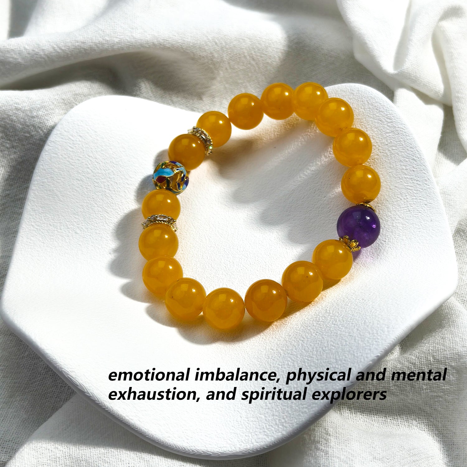 JOXOZP Natural Crystal Yellow Amber and Amethyst Bracelet for Healing Stones/Healing Crystals/Crystal Stone Gifts and DIY