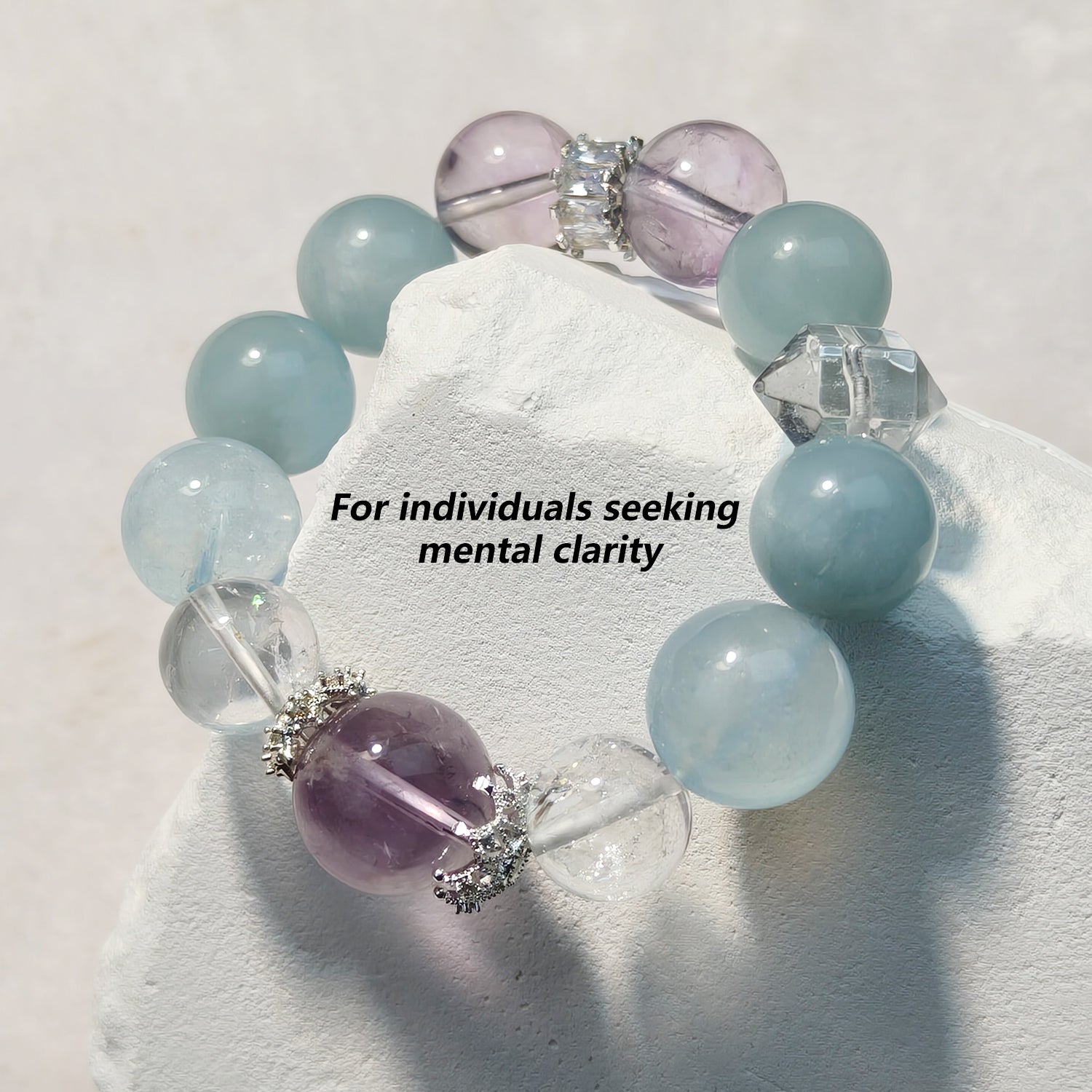 JOXOZP Natural 15mm Tri-Frequency Bracelet｜Aquamarine Communication + Amethyst Stress｜Executive Healing Stones OS｜Starship Gift Set