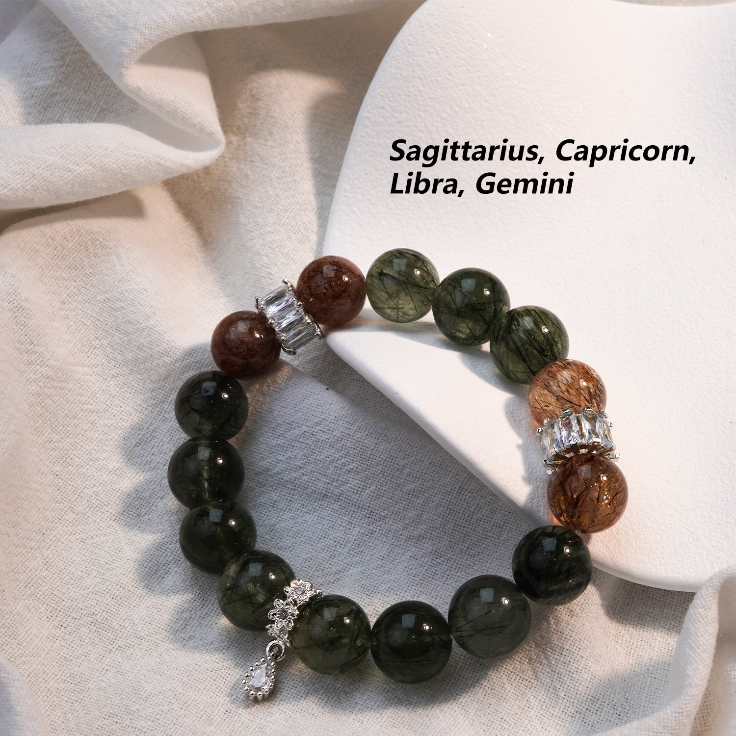 JOXOZP 100% Natural Super Seven Green Rutilated Quartz Crystal Bracelet - Healing Stone for Abundance & Energy Amplification - Back to School Gift, Valentine's Day Gift