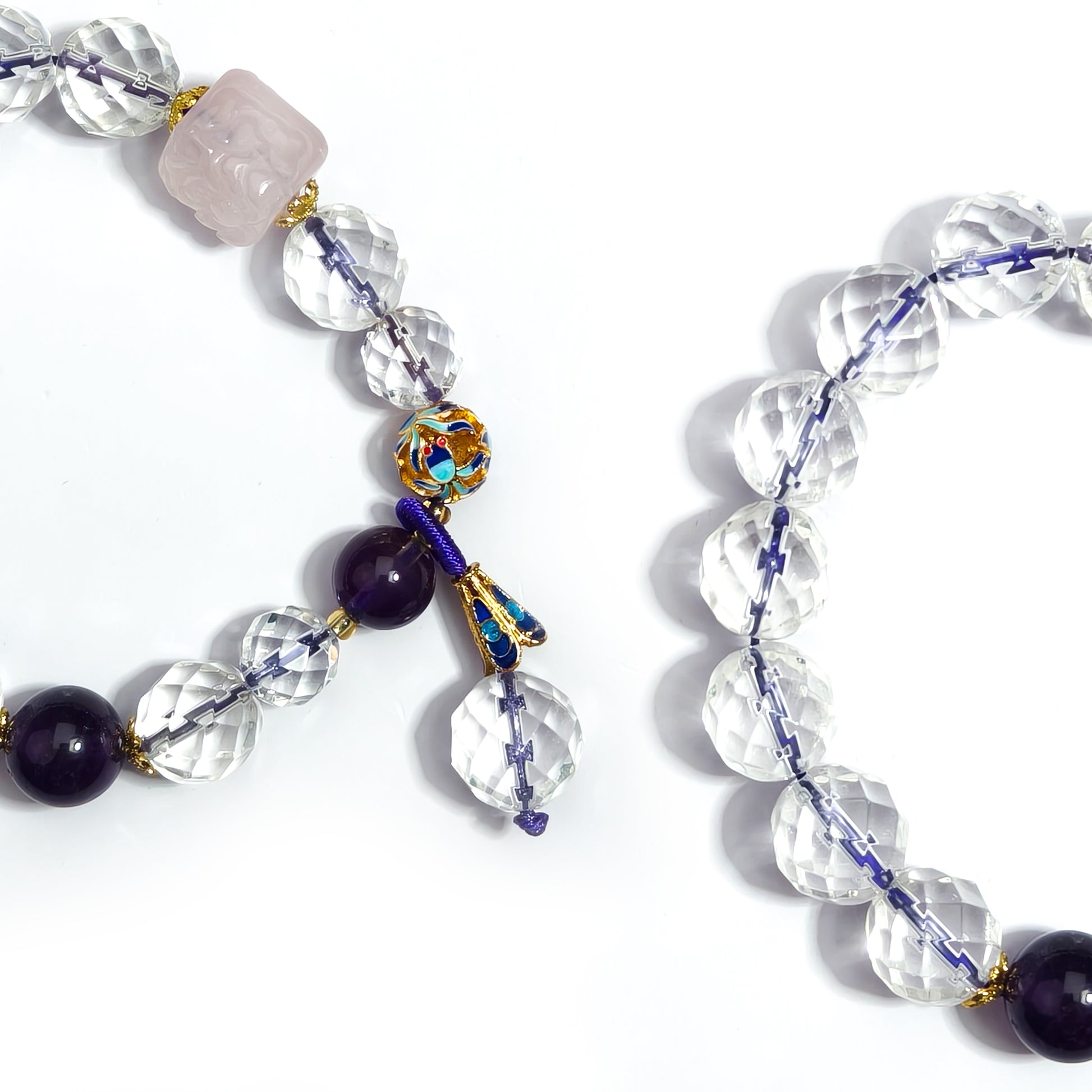 JOXOZP Natural 12mm Amethyst &amp; Artisan Glass Bead Bracelet｜Spiritual Shield &amp; Creative Flow｜Healing Stones Gift + DIY Energy Jewelry
