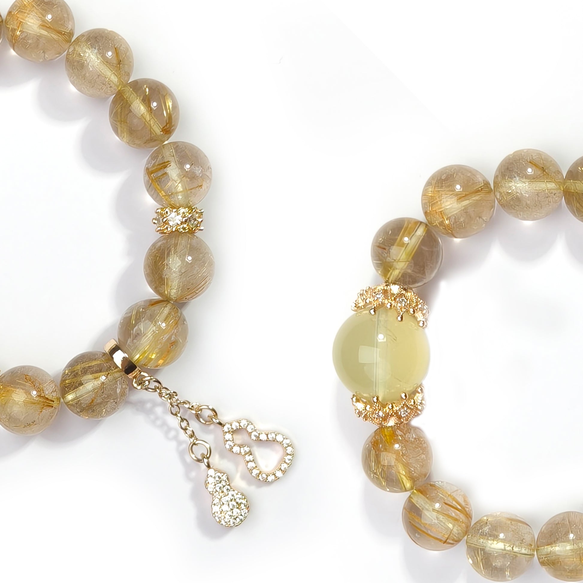 JOXOZP Natural 11mm Dual-Power Bracelet｜Citrine Wealth + Rutilated Quartz Focus ｜Healing Stones Energy Combo｜Executive Gift Set with DIY Tools