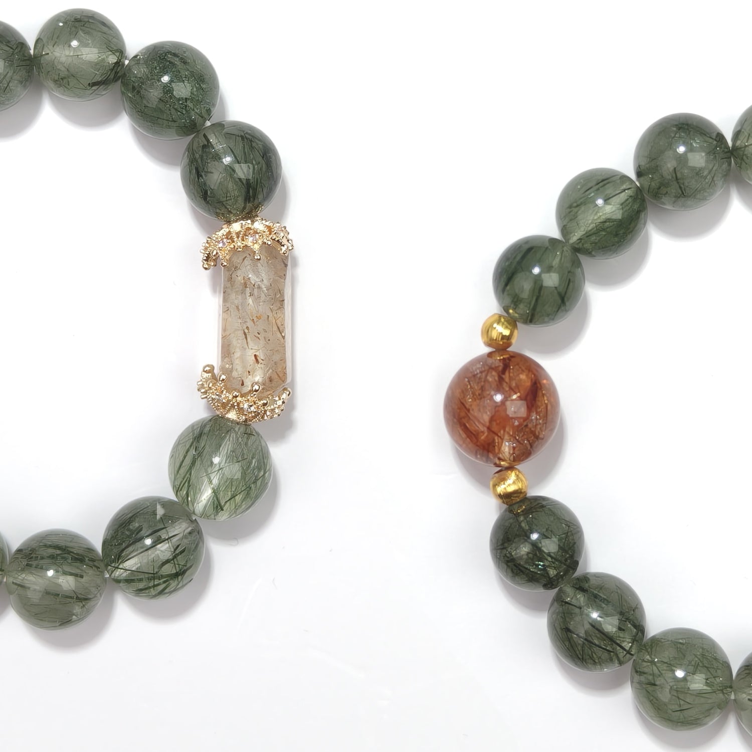 JOXOZP 13mm Natural Green Rutilated Quartz Bracelet｜Wealth & Career Crystal Stone｜Healing Stones for Sagittarius, Capricorn, Libra, Gemini｜Lucky Charm for Dog/Pig/Sheep/Tiger｜Heart Chakra Healing Gift