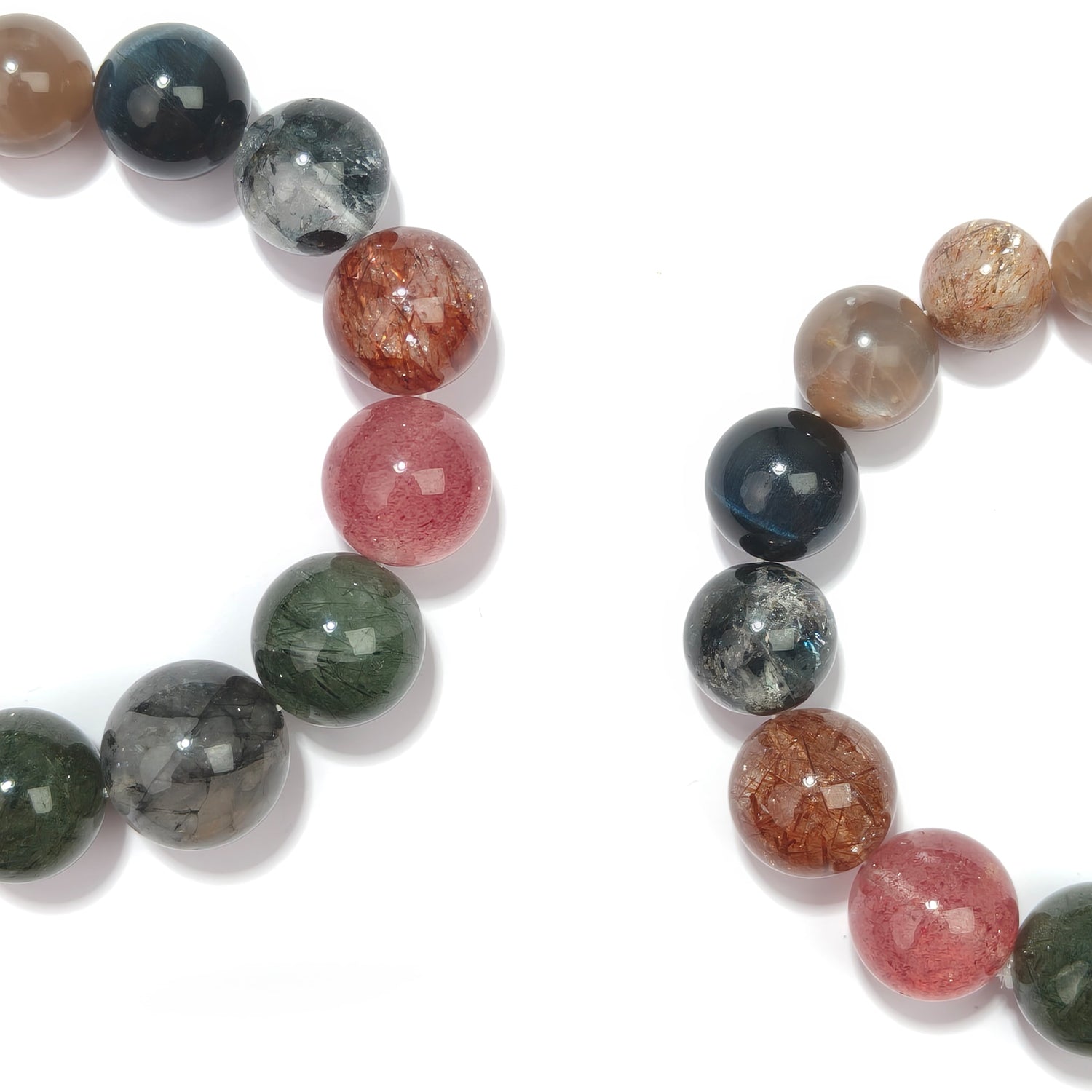 JOXOZP 14mm Natural Strawberry Quartz + Green Rutilated Quartz Healing Stone Bracelet - Crystal for Self-Love & Prosperity - Valentine's Day Gift, Feminine Energy Bracelet