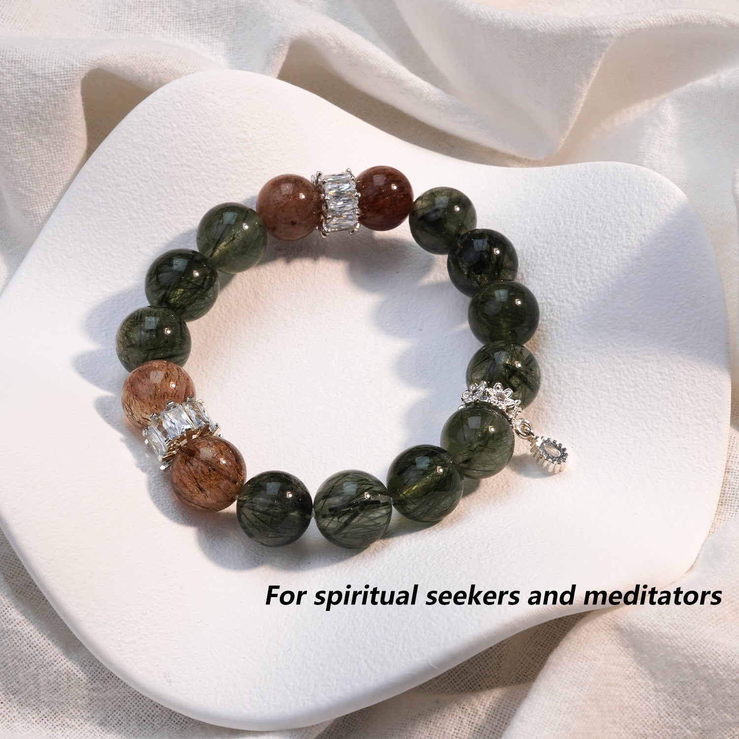 JOXOZP 100% Natural Super Seven Green Rutilated Quartz Crystal Bracelet - Healing Stone for Abundance & Energy Amplification - Back to School Gift, Valentine's Day Gift