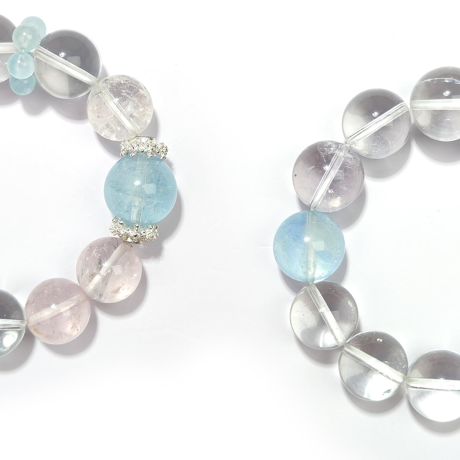 JOXOZP Natural 15mm Dual-Frequency Bracelet｜Aquamarine Communication + Clear Crystal Clarity｜Executive Healing Stones Armory｜Luxury Gift Set with Tactical DIY