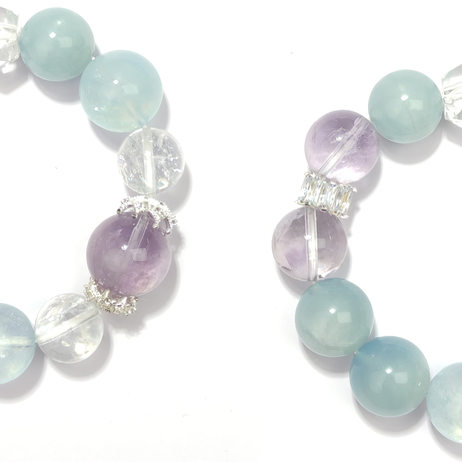 JOXOZP Natural 15mm Tri-Frequency Bracelet｜Aquamarine Communication + Amethyst Stress｜Executive Healing Stones OS｜Starship Gift Set