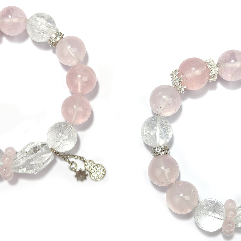 JOXOZP 14mm Natural Healing Crystal Bracelet - Rose Quartz with Azeztulite for Unconditional Love & Spiritual Awakening - Valentine's Day Gift, Soulmate Jewelry