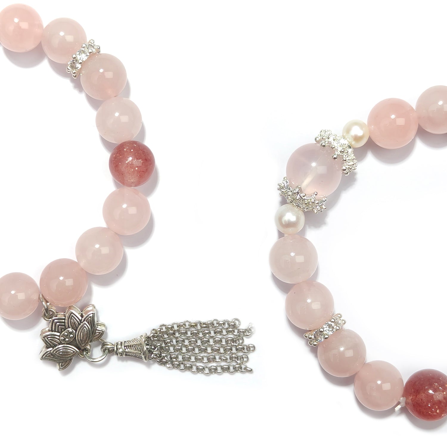 JOXOZP 10mm Natural Strawberry Quartz + Rose Quartz Healing Bracelet - Double Love Crystal Energy - Valentine's Present, Soulmate Connection Jewelry