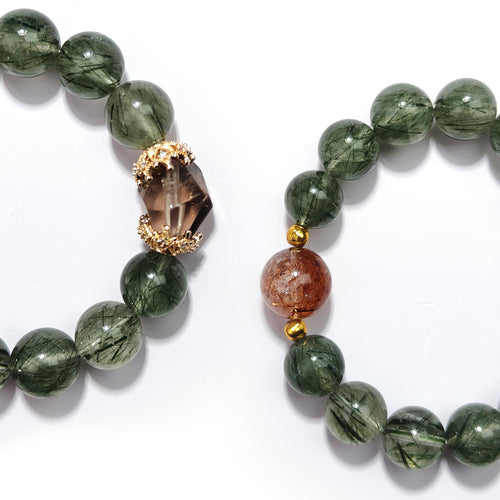 JOXOZP 12mm Natural Green Rutilated Quartz Bracelet｜Wealth &amp; Career Crystal Stone｜Healing Stones for Sagittarius,Libra, Gemini｜Lucky Charm for Dog/Pig｜Heart Chakra Healing Gift
