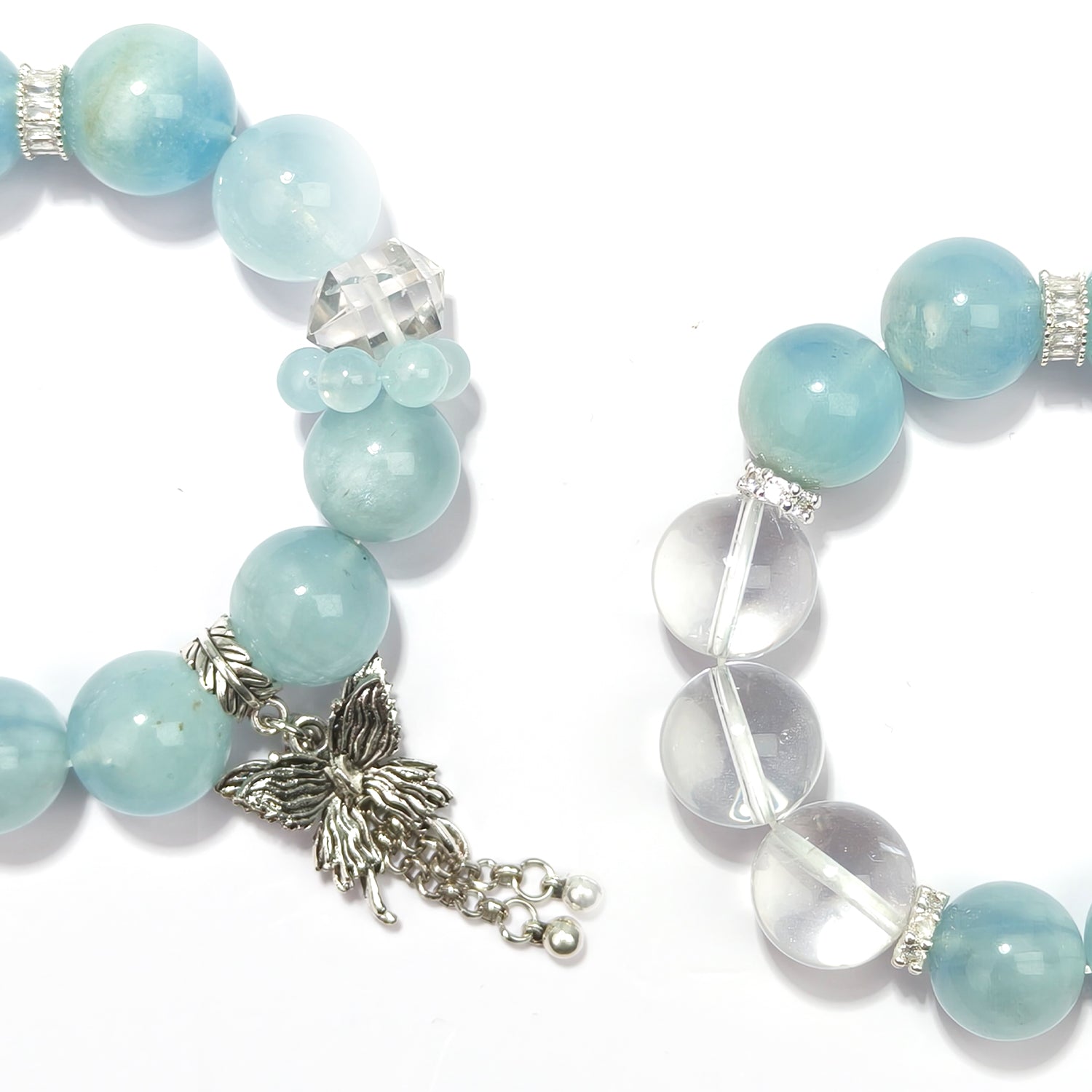 JOXOZP 15mm Natural Aquamarine & Clear Quartz Bracelet｜Sonic Purification Healing Stones｜Diplomatic Communication Enhancer + Valentine's Frequency Pact Gift