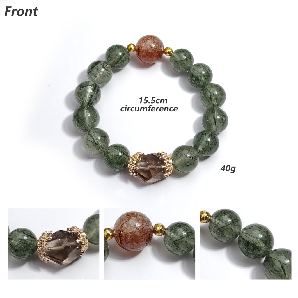 JOXOZP 12mm Natural Green Rutilated Quartz Bracelet｜Wealth &amp; Career Crystal Stone｜Healing Stones for Sagittarius,Libra, Gemini｜Lucky Charm for Dog/Pig｜Heart Chakra Healing Gift