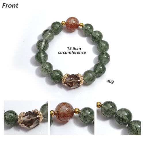 JOXOZP 12mm Natural Green Rutilated Quartz Bracelet｜Wealth &amp; Career Crystal Stone｜Healing Stones for Sagittarius,Libra, Gemini｜Lucky Charm for Dog/Pig｜Heart Chakra Healing Gift