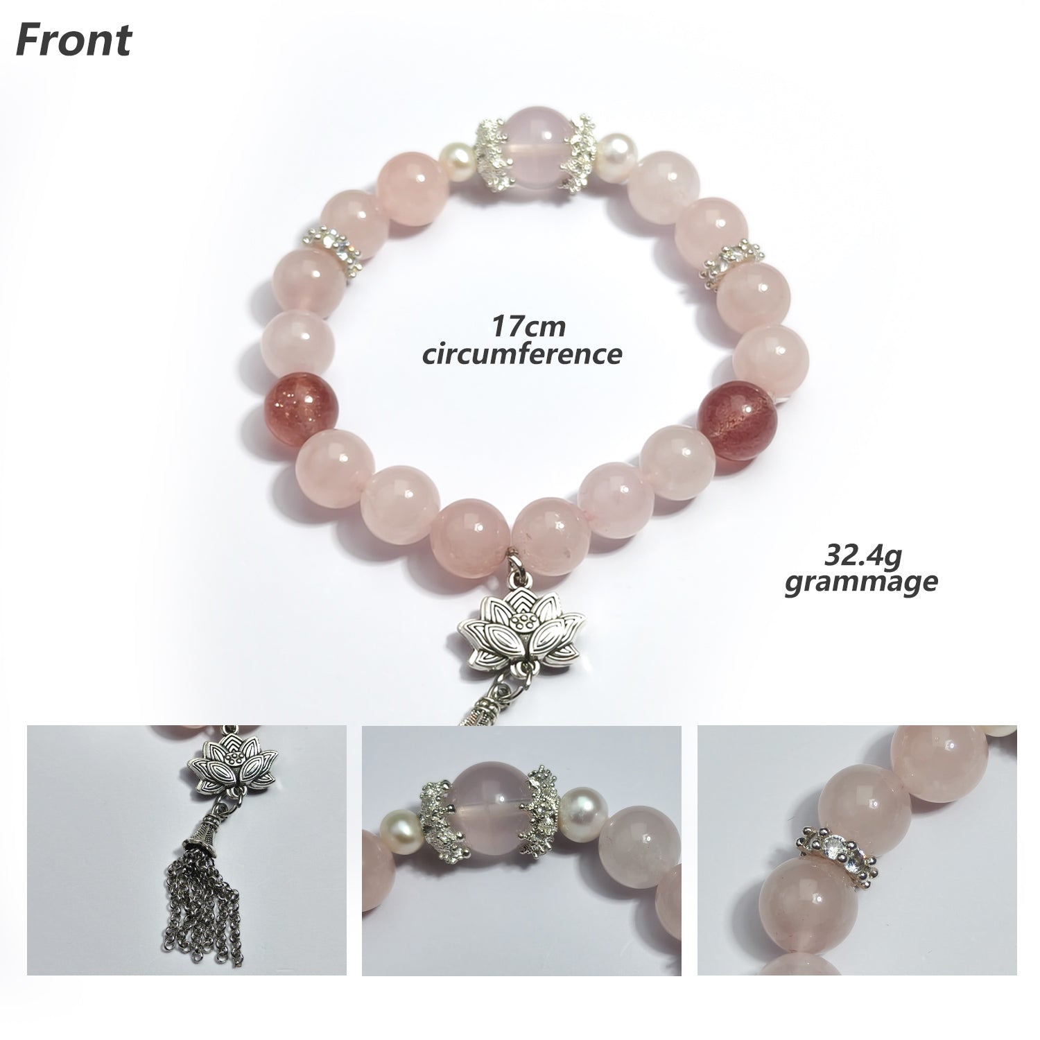 JOXOZP 10mm Natural Strawberry Quartz + Rose Quartz Healing Bracelet - Double Love Crystal Energy - Valentine's Present, Soulmate Connection Jewelry