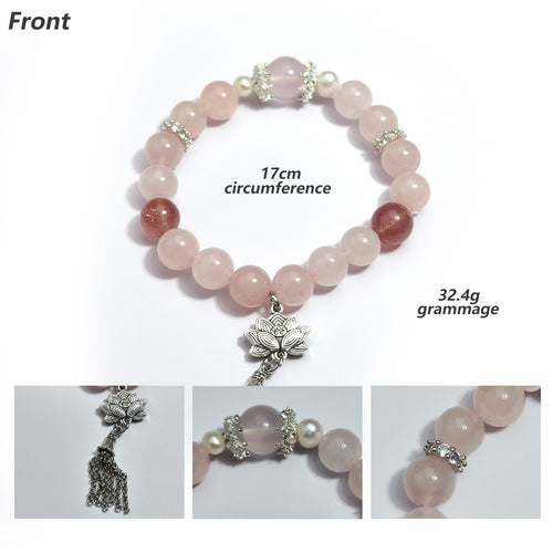 JOXOZP 10mm Natural Strawberry Quartz + Rose Quartz Healing Bracelet - Double Love Crystal Energy - Valentine's Present, Soulmate Connection Jewelry