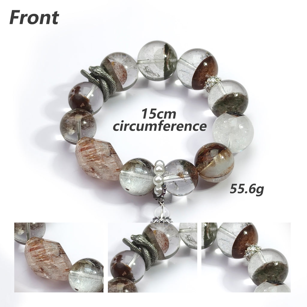 JOXOZP 15mm Natural Green Phantom Quartz Bracelet｜Eco-Wealth Healing Stones｜Sustainable Growth System + Valentine's Harvest Pact Gift