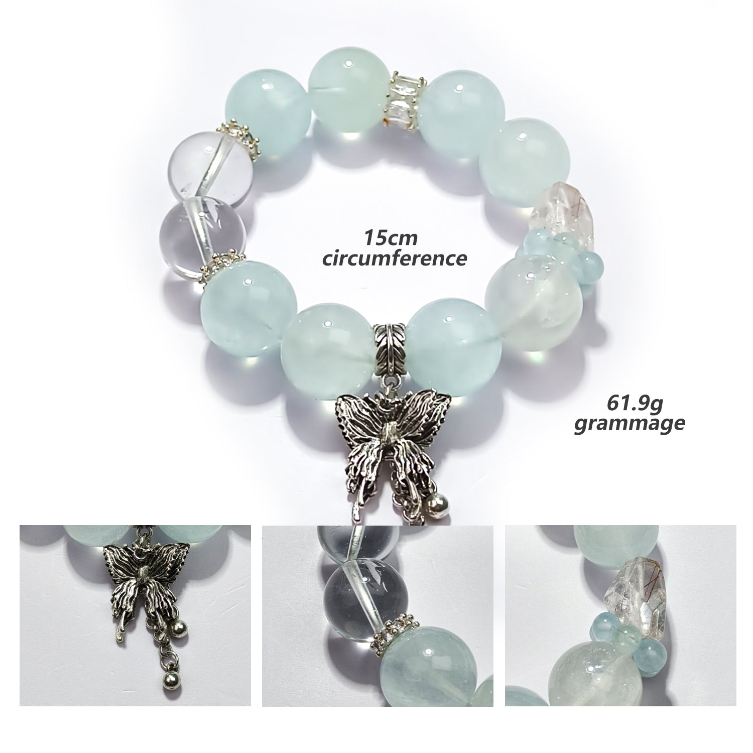 JOXOZP Natural 15mm Tri-Frequency Bracelet｜Aquamarine Communication + Amethyst Stress｜Executive Healing Stones OS｜Starship Gift Set (Copy)
