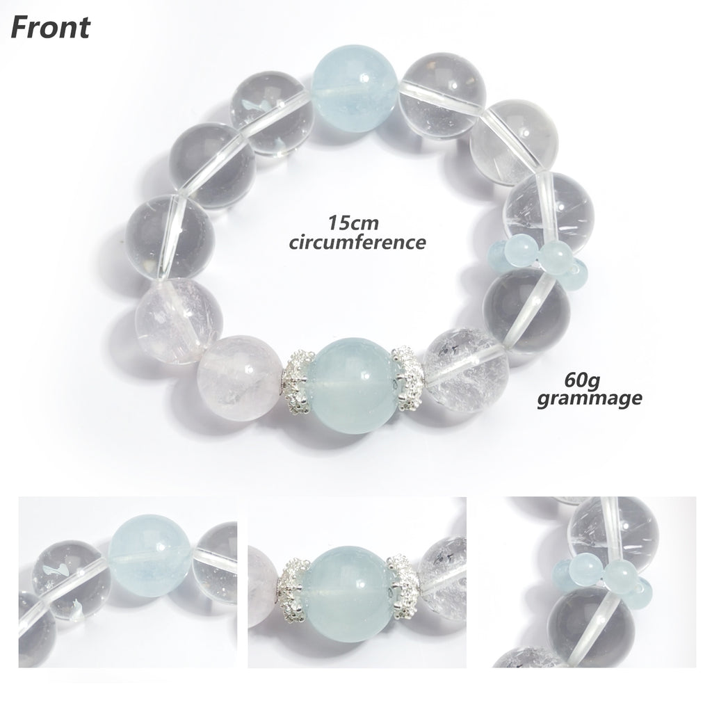 JOXOZP 15mm Natural Aquamarine & Clear Quartz Bracelet｜Dual-Frequency Brainwave Healing Stones｜Executive Decision Catalyst + Valentine's Neural Pact Gift (Copy)