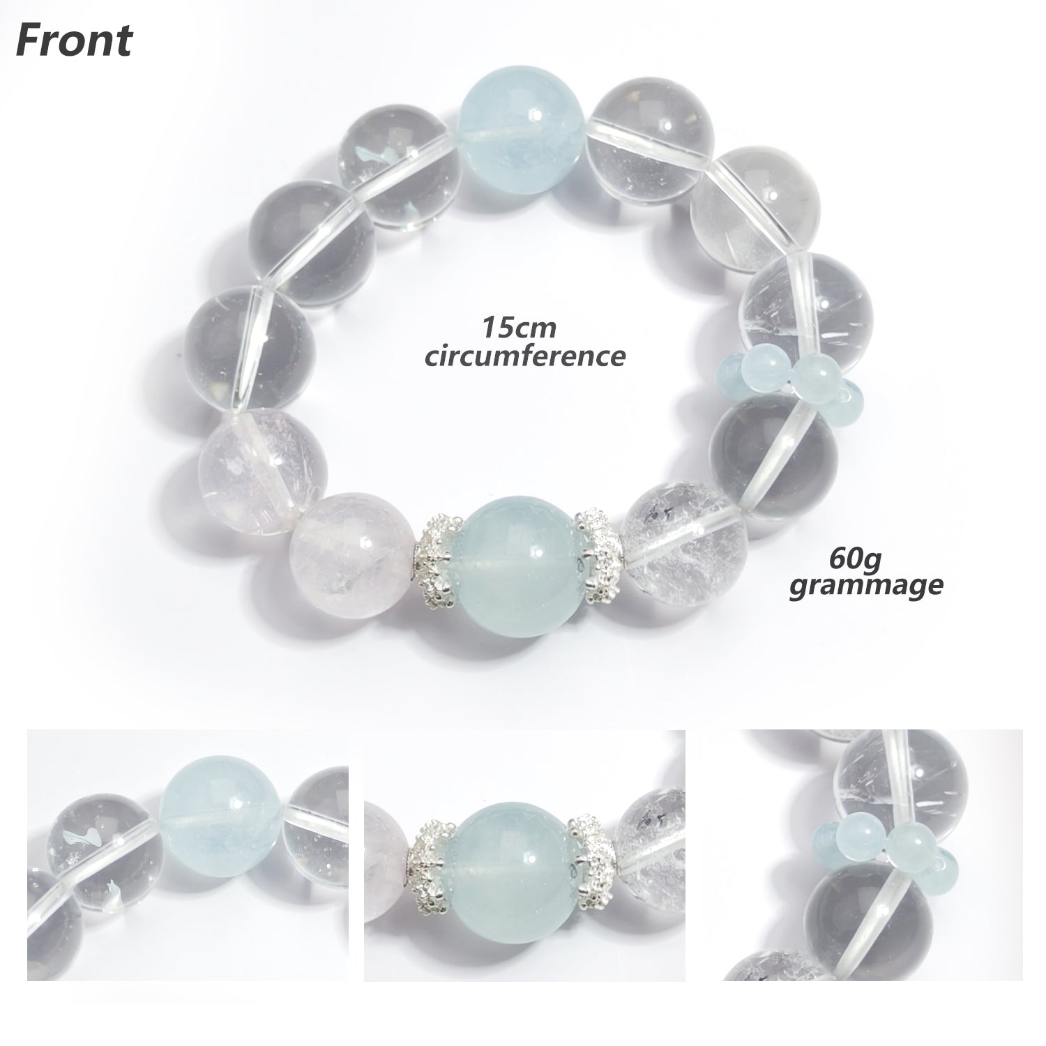 JOXOZP 15mm Natural Aquamarine & Clear Quartz Bracelet｜Dual-Frequency Brainwave Healing Stones｜Executive Decision Catalyst + Valentine's Neural Pact Gift (Copy)