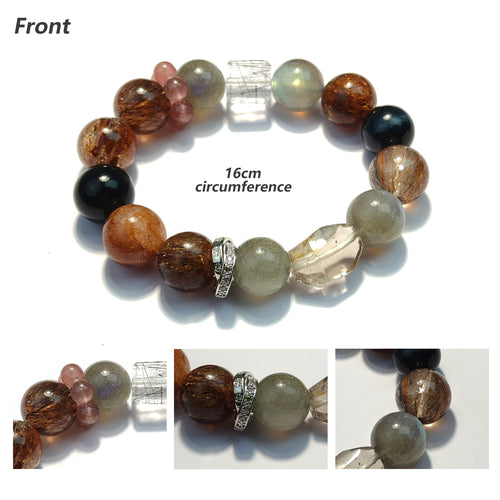 JOXOZP 100% Natural Blue Tiger Eye with Super Seven &amp; Moonstone Healing Crystal Bracelet - Spiritual Growth &amp; Love Energy - Valentine's Day Gift, Birthday Bracelet