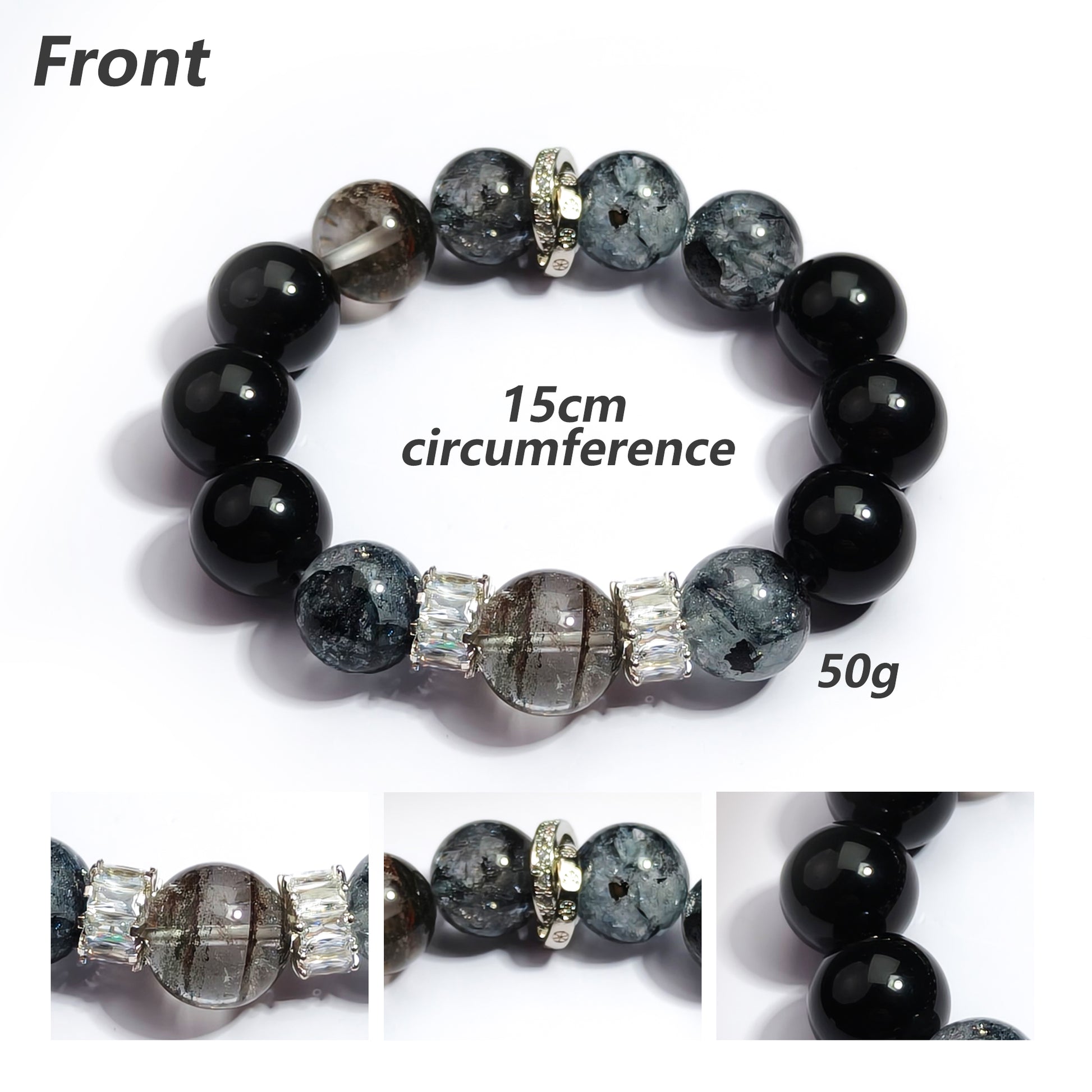 JOXOZP 13mm Natural Black Obsidian & Green Phantom Quartz Bracelet｜Dark Matter Shield Healing Stones｜Quantum Wealth Armor + Valentine's Cosmic Pact Gift
