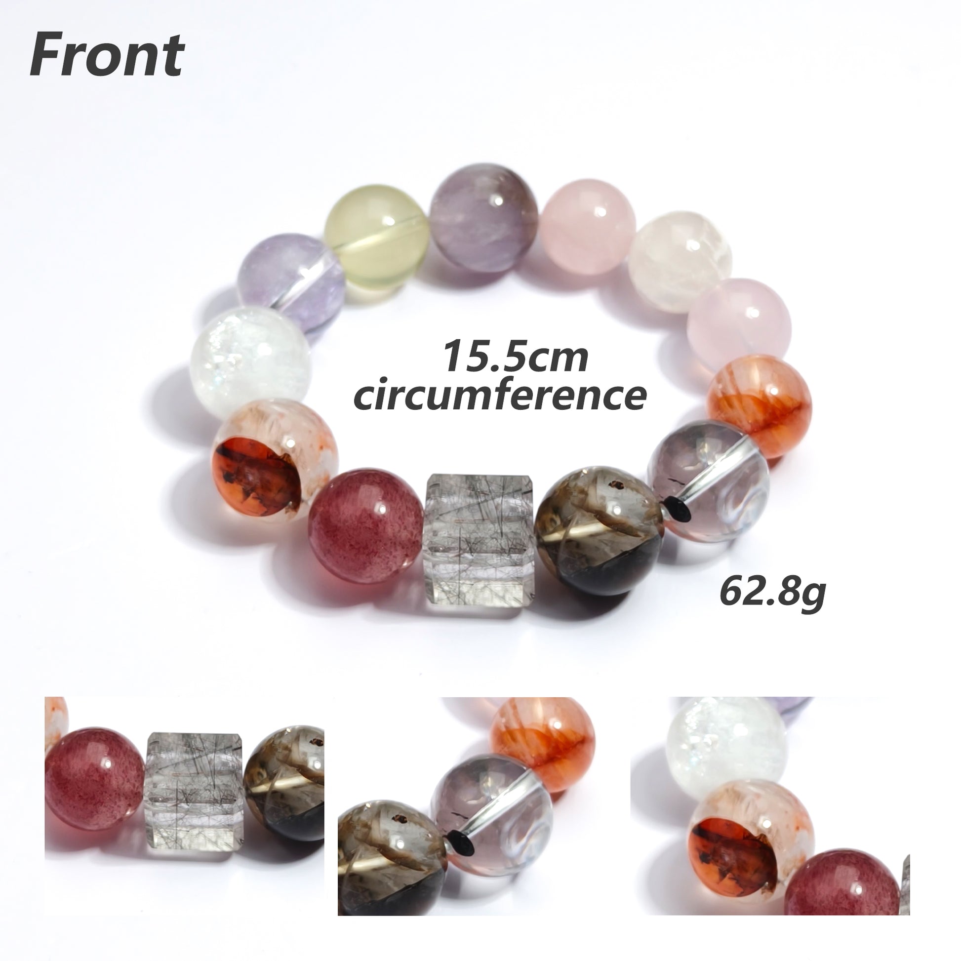 JOXOZP 14mm Natural Ametrine White Phantom Quartz Purple ASE Strawberry Quartz Hematoid Quartz Crystal Bracelet - Ultimate Healing Stone for Balance & Transformation - Valentine's Day Gift, Spiritual Bracelet
