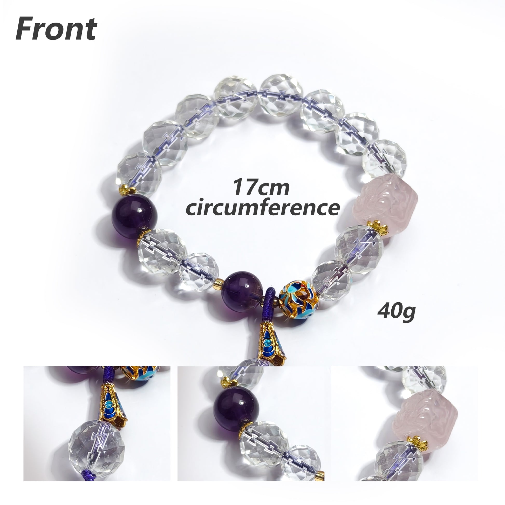 JOXOZP Natural 12mm Amethyst &amp; Artisan Glass Bead Bracelet｜Spiritual Shield &amp; Creative Flow｜Healing Stones Gift + DIY Energy Jewelry