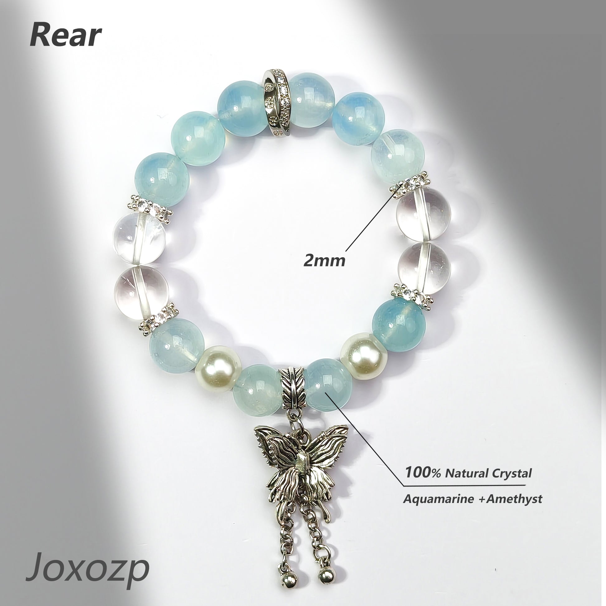 JOXOZP 15mm Natural Aquamarine & Clear Quartz Bracelet｜Dual-Frequency Brainwave Healing Stones｜Executive Decision Catalyst + Valentine's Neural Pact Gift
