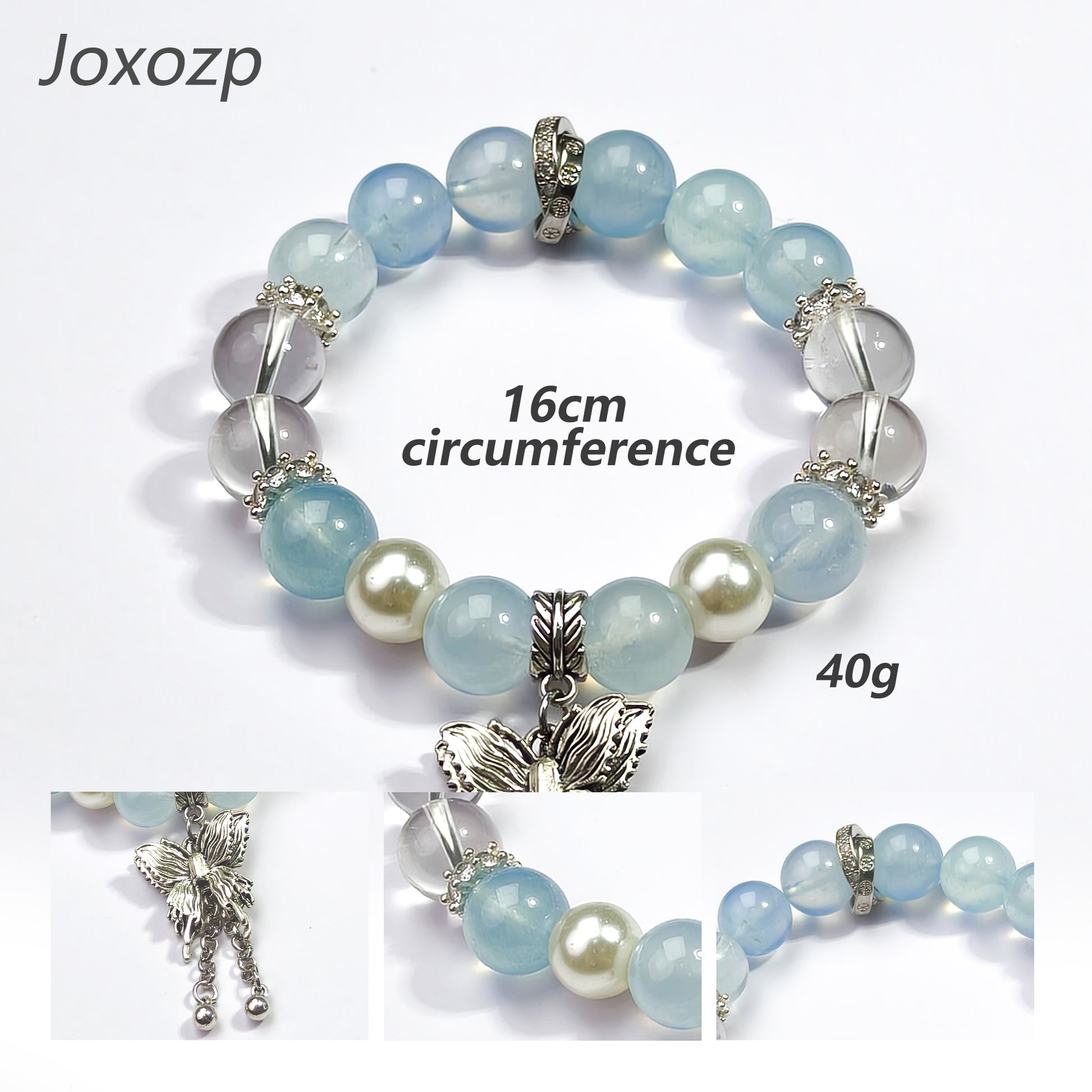 JOXOZP 15mm Natural Aquamarine & Clear Quartz Bracelet｜Dual-Frequency Brainwave Healing Stones｜Executive Decision Catalyst + Valentine's Neural Pact Gift