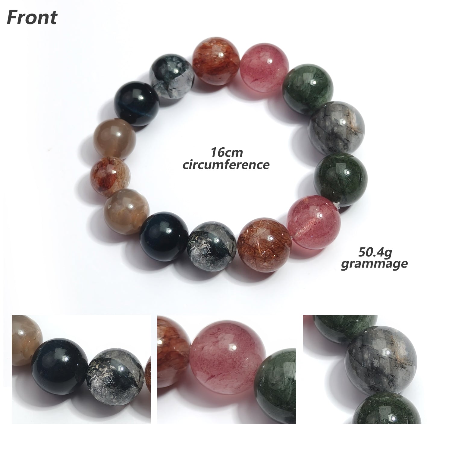 JOXOZP 14mm Natural Strawberry Quartz + Green Rutilated Quartz Healing Stone Bracelet - Crystal for Self-Love & Prosperity - Valentine's Day Gift, Feminine Energy Bracelet
