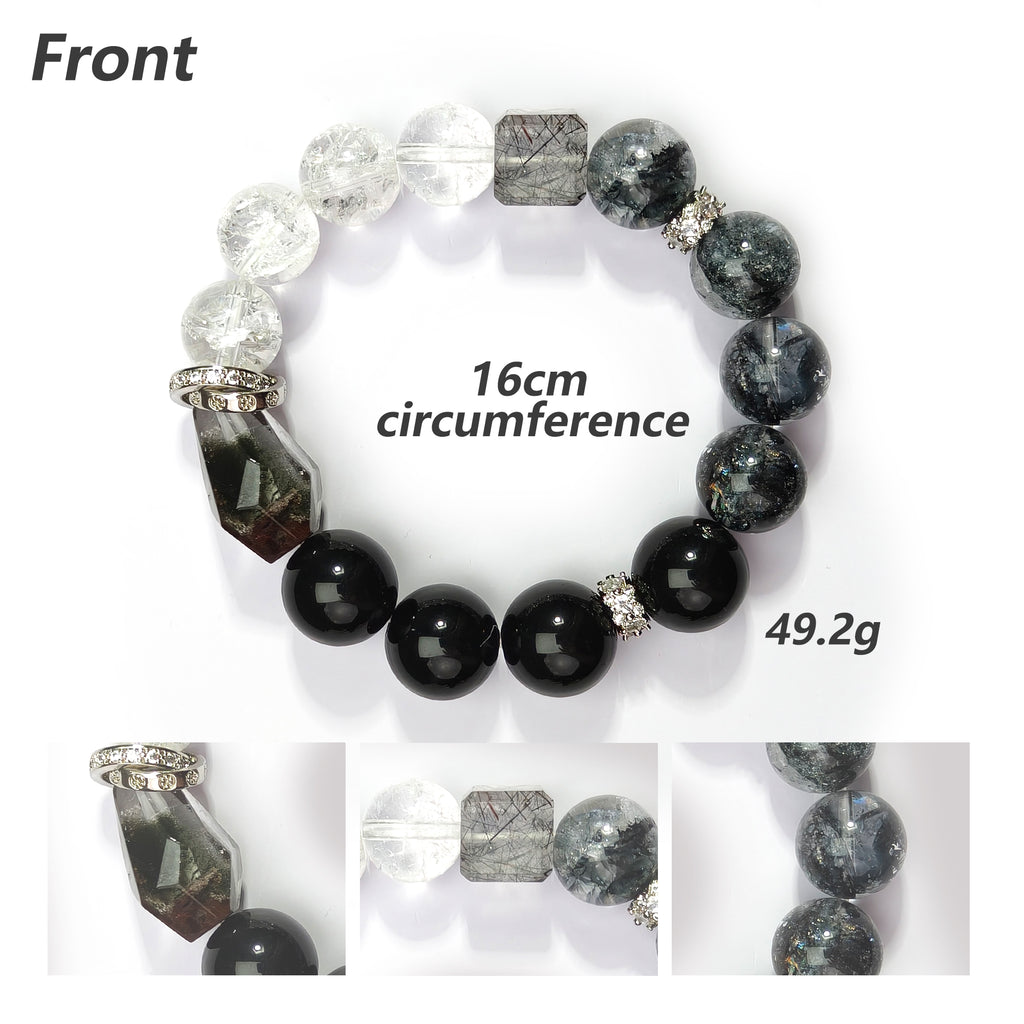 JOXOZP Natural 12mm&nbsp; Bracelet｜Obsidian&nbsp; + Black Crystal Wealth&nbsp; ｜Quantum Healing Stones ｜Phantom Gift Set + Tactical DIY
